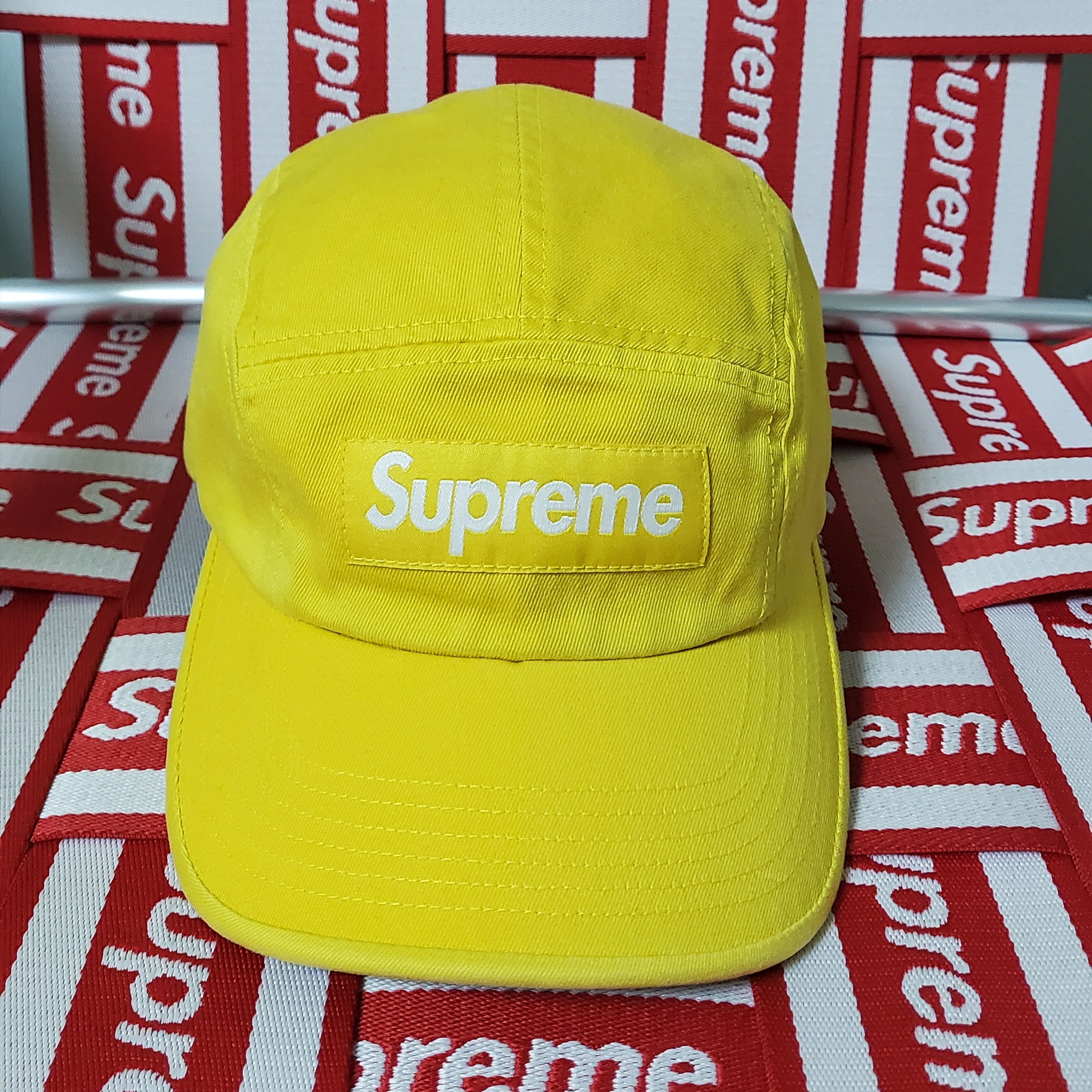 Supreme Washed Chino Twill Camp Cap Yellow - 23SS 착용 스타일