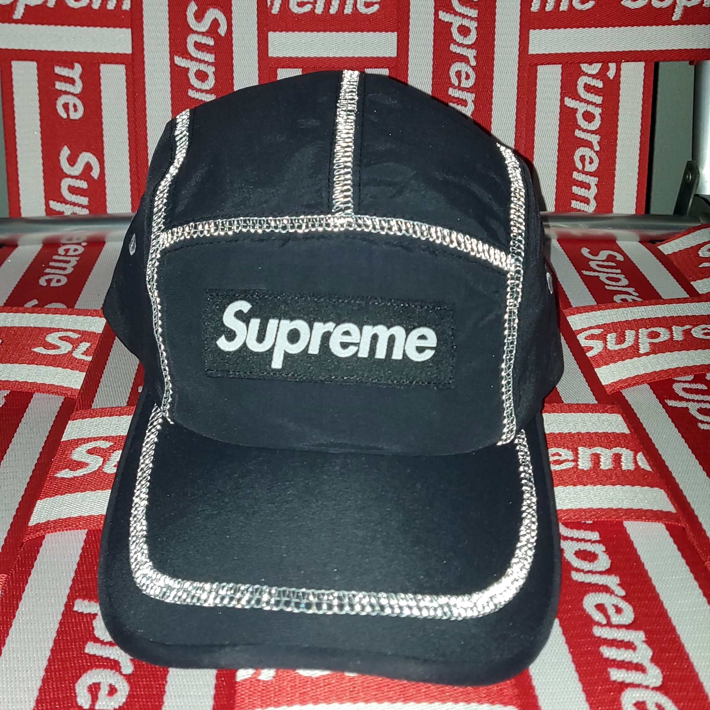 Supreme Reflective Stitch Camp Cap Black - 23SS 착용 스타일