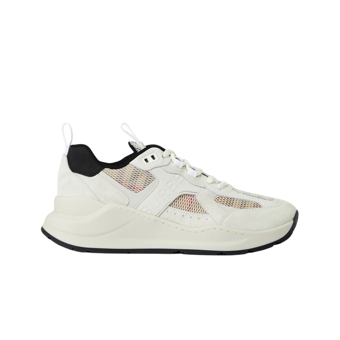 (W) 버버리 로고 프린트 레더 스웨이드 체크 메쉬 스니커즈 아카이브 베이지 화이트((W) Burberry Logo Print Leather Suede and Check Mesh Sneakers Archive Beige White) - 1