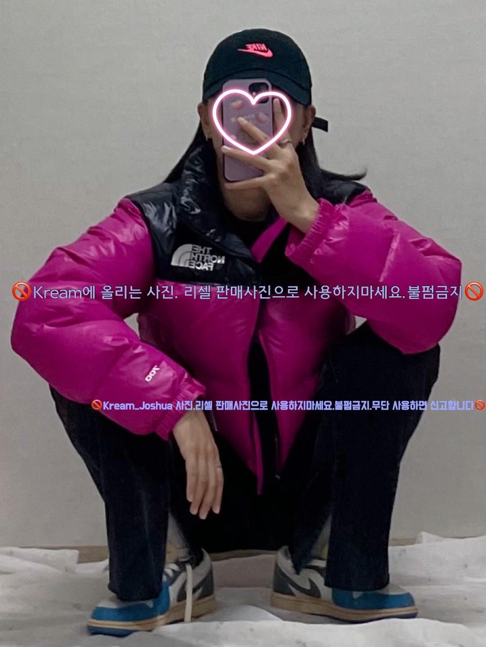 (W) 노스페이스 눕시 숏 자켓 푸시아 핑크, 나이키 헤리티지 86 퓨추라 워시드 캡 블랙 화이트 착용 스타일 - 1