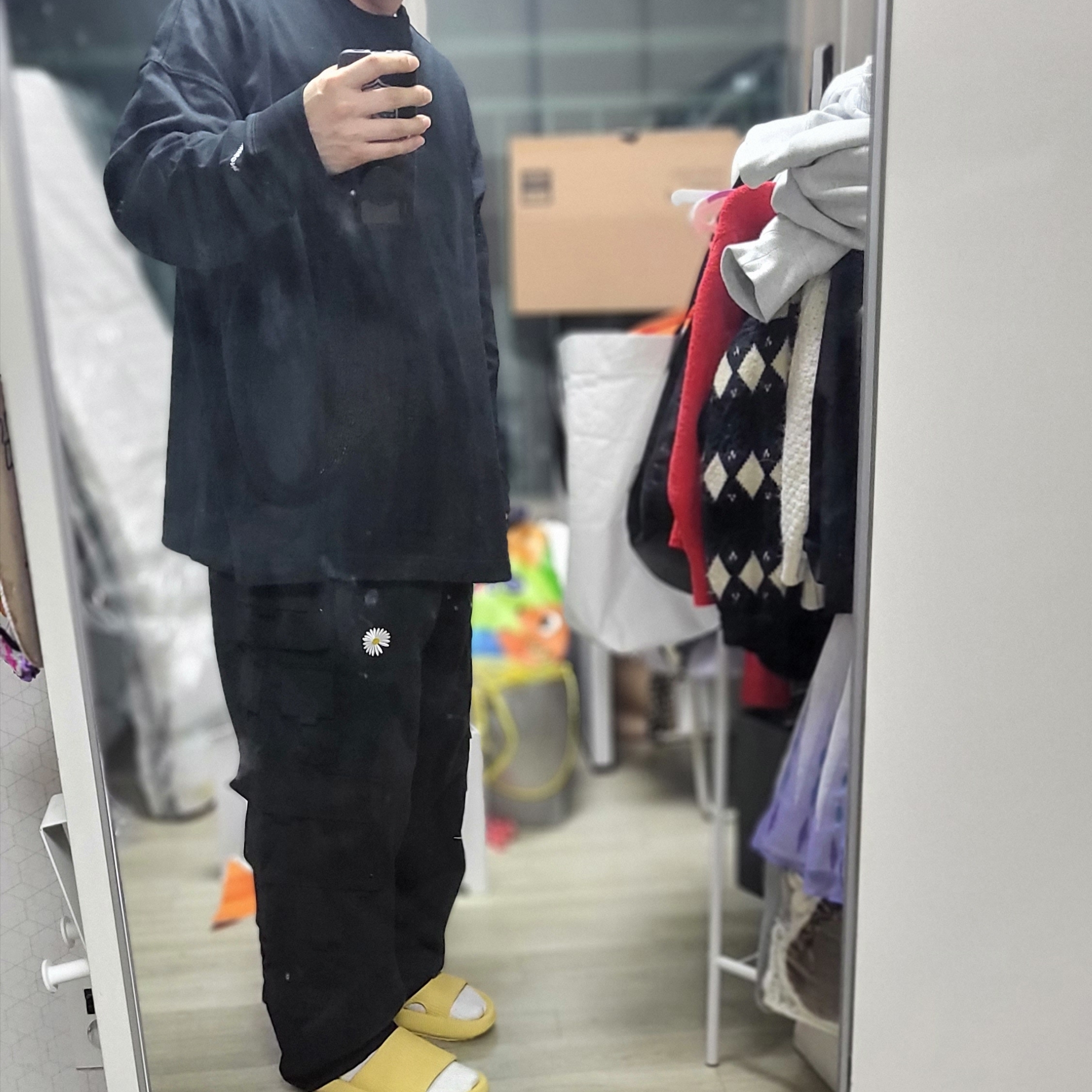 Nike x Peaceminusone Wide Pants Black (DR0096-010), Nike x Peaceminusone LS T-Shirt Black (DR0098-010) 착용 스타일 - 1
