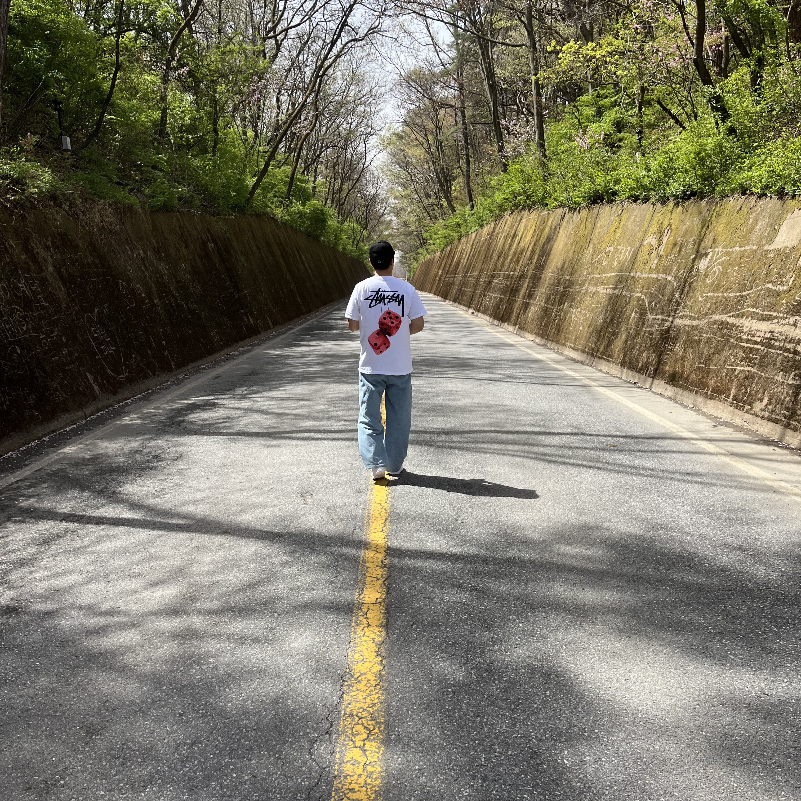 Stussy Fuzzy Dice T-Shirt White 착용 스타일
