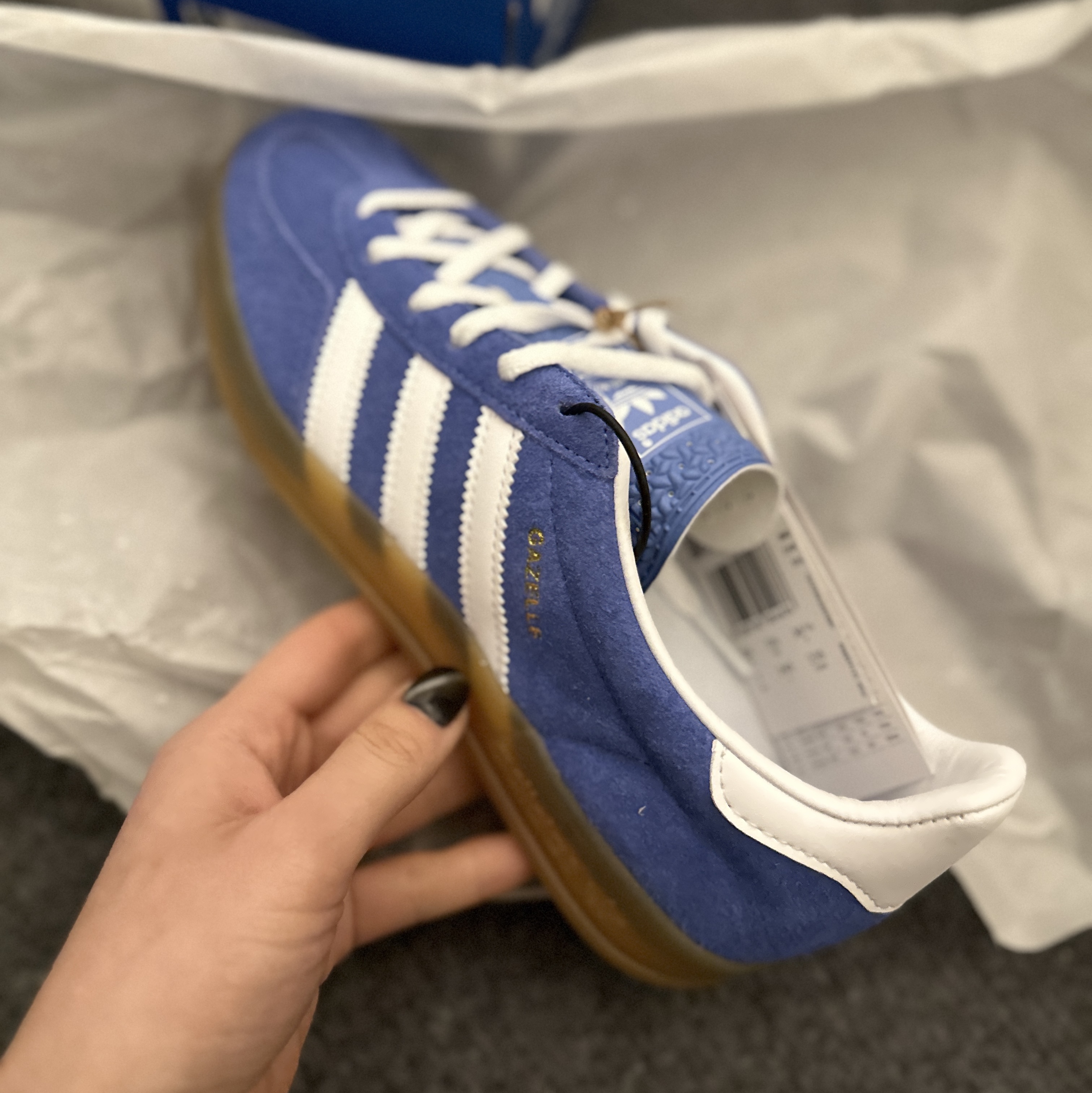 (W) Adidas Gazelle Indoor Blue Fusion Cloud White 착용 스타일 - 1
