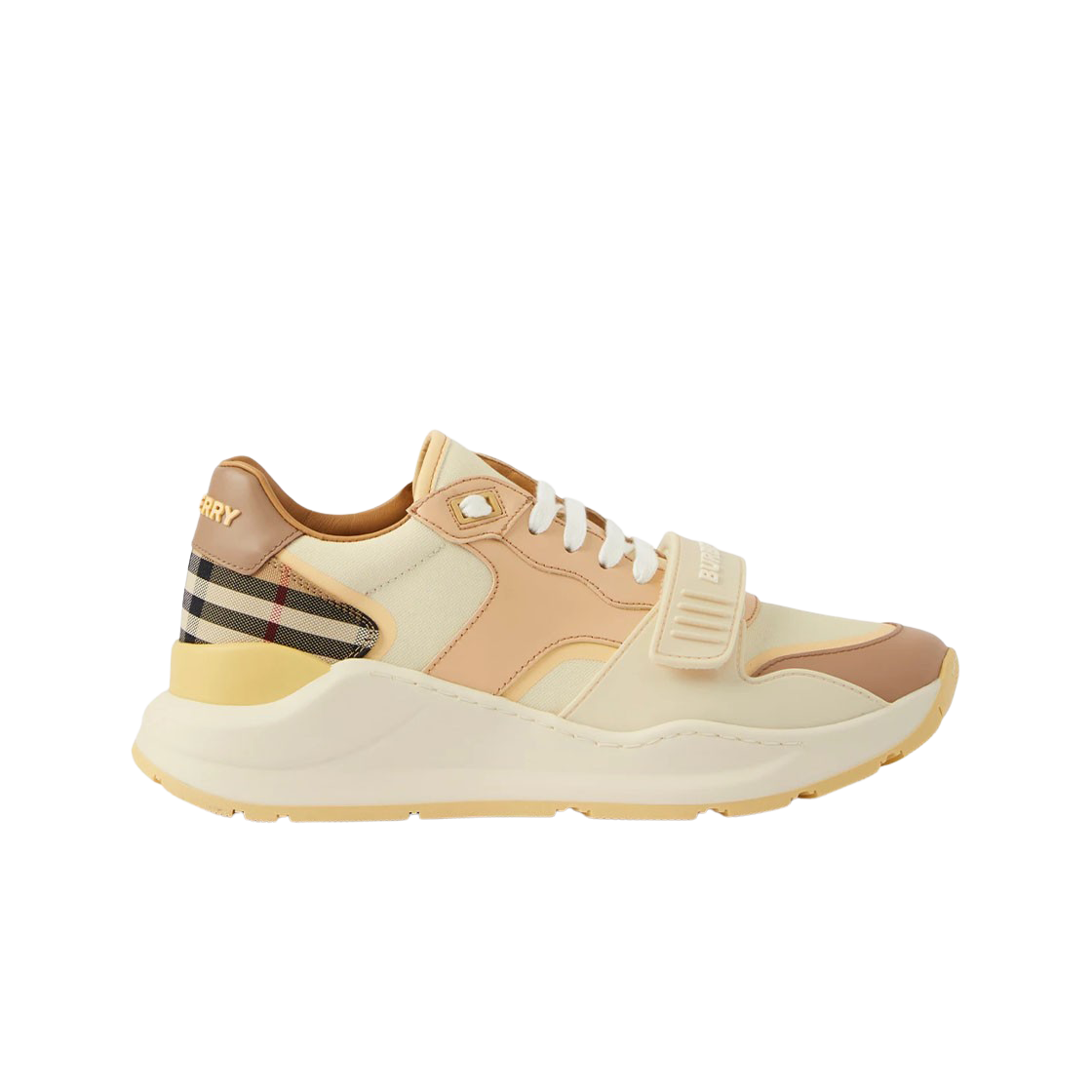 (W) 버버리 체크 코튼 레더 스니커즈 바닐라((W) Burberry Check Cotton and Leather Sneakers Vanilla) - 1