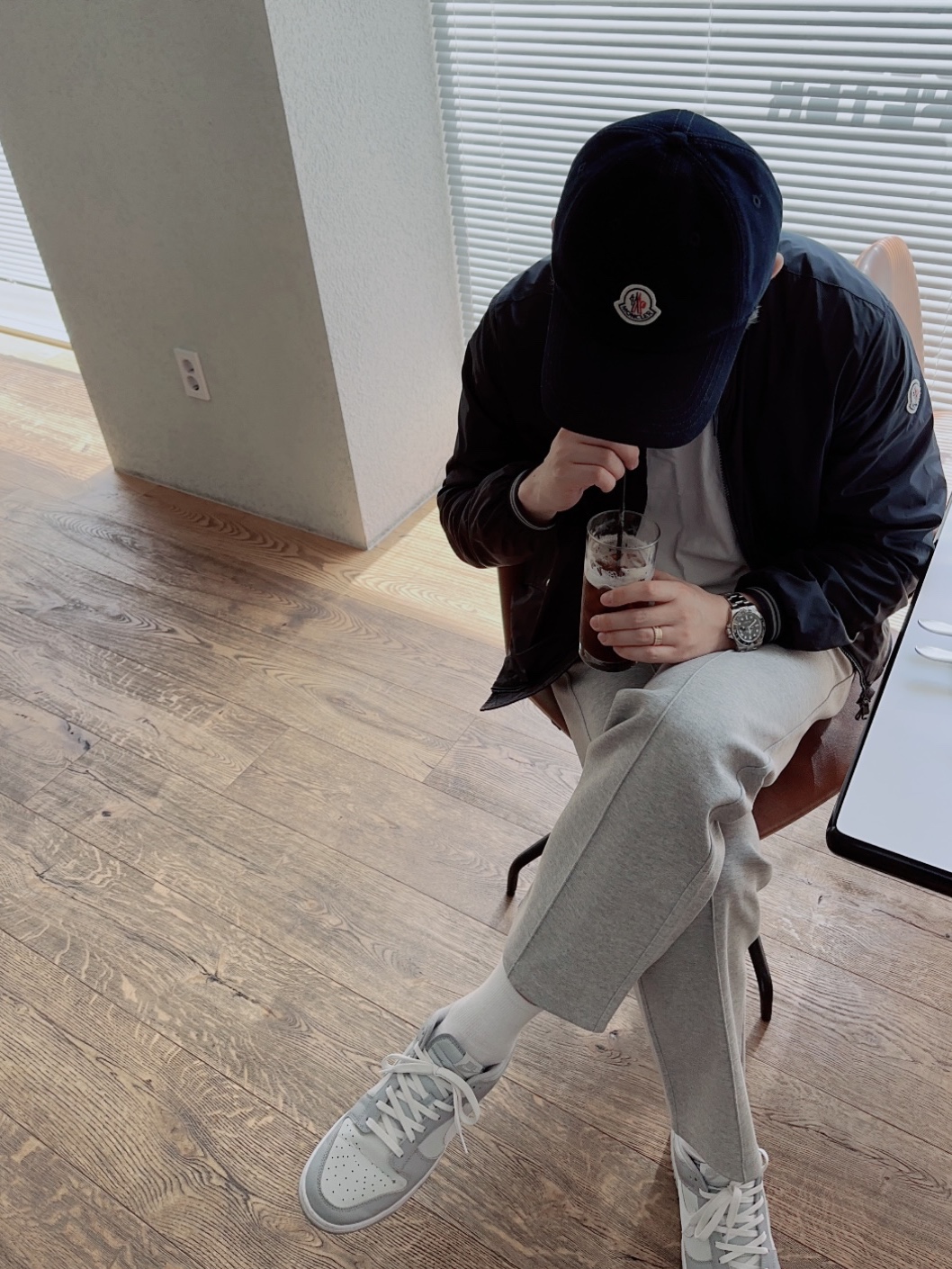 Moncler Logo Baseball Cap Optical Black - 22SS, Nike Dunk Low Retro Wolf Grey 착용 스타일