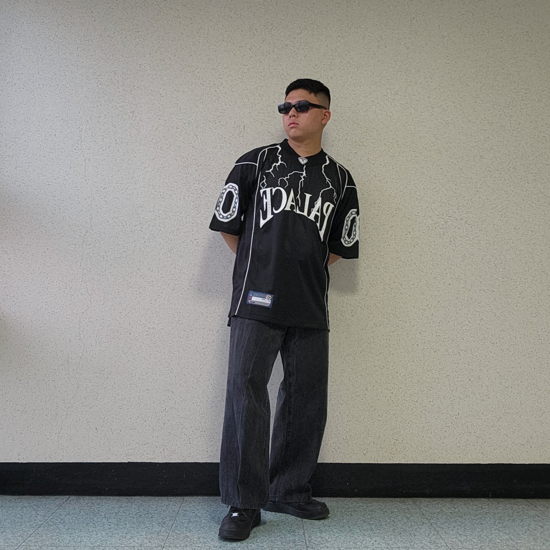 Palace Hesh Athletic Jersey Black - 23SS, Nike Air Force 1 '07 Low Triple Black 착용 스타일