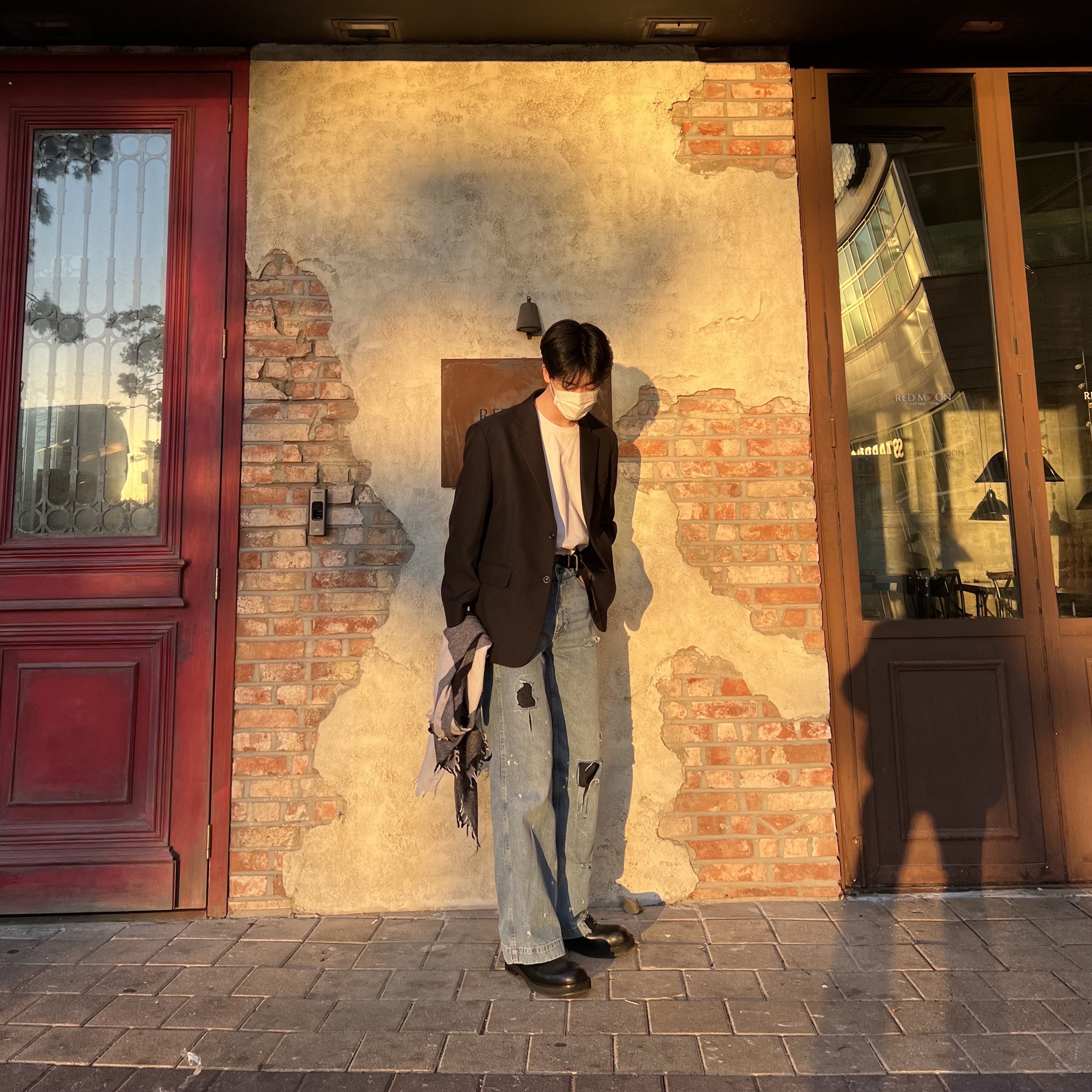 Zara x Ader Error Patchwork Jeans Blue 착용 스타일 - 2