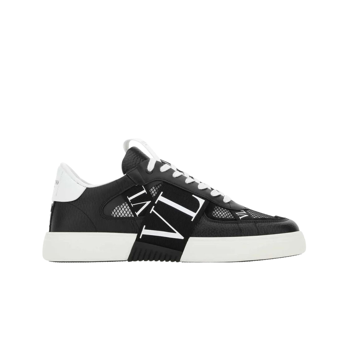 발렌티노 송아지 가죽 메쉬 & 패브릭 밴드 VL7N 로우탑 스니커즈 블랙 화이트