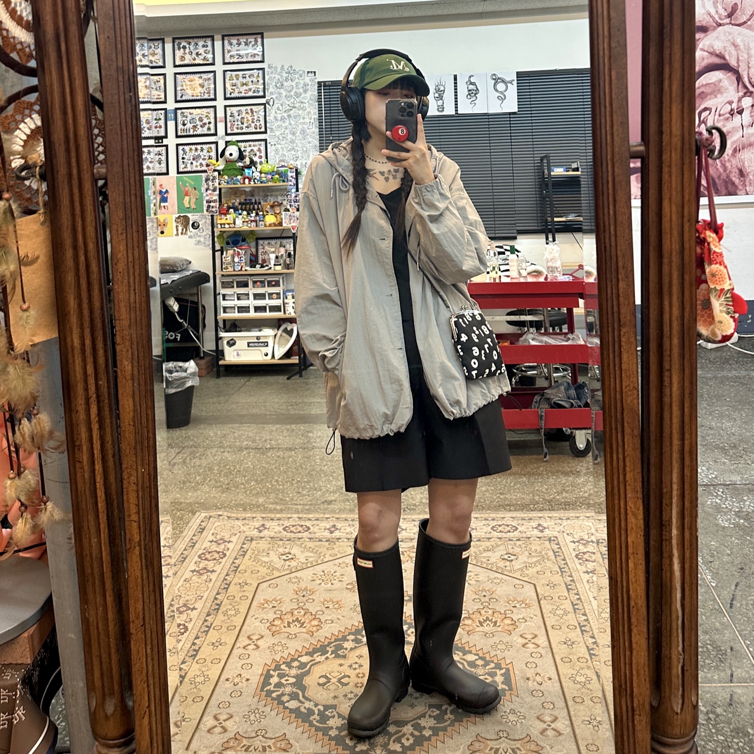(W) Hunter Original Tall Rain Boots Black 착용 스타일
