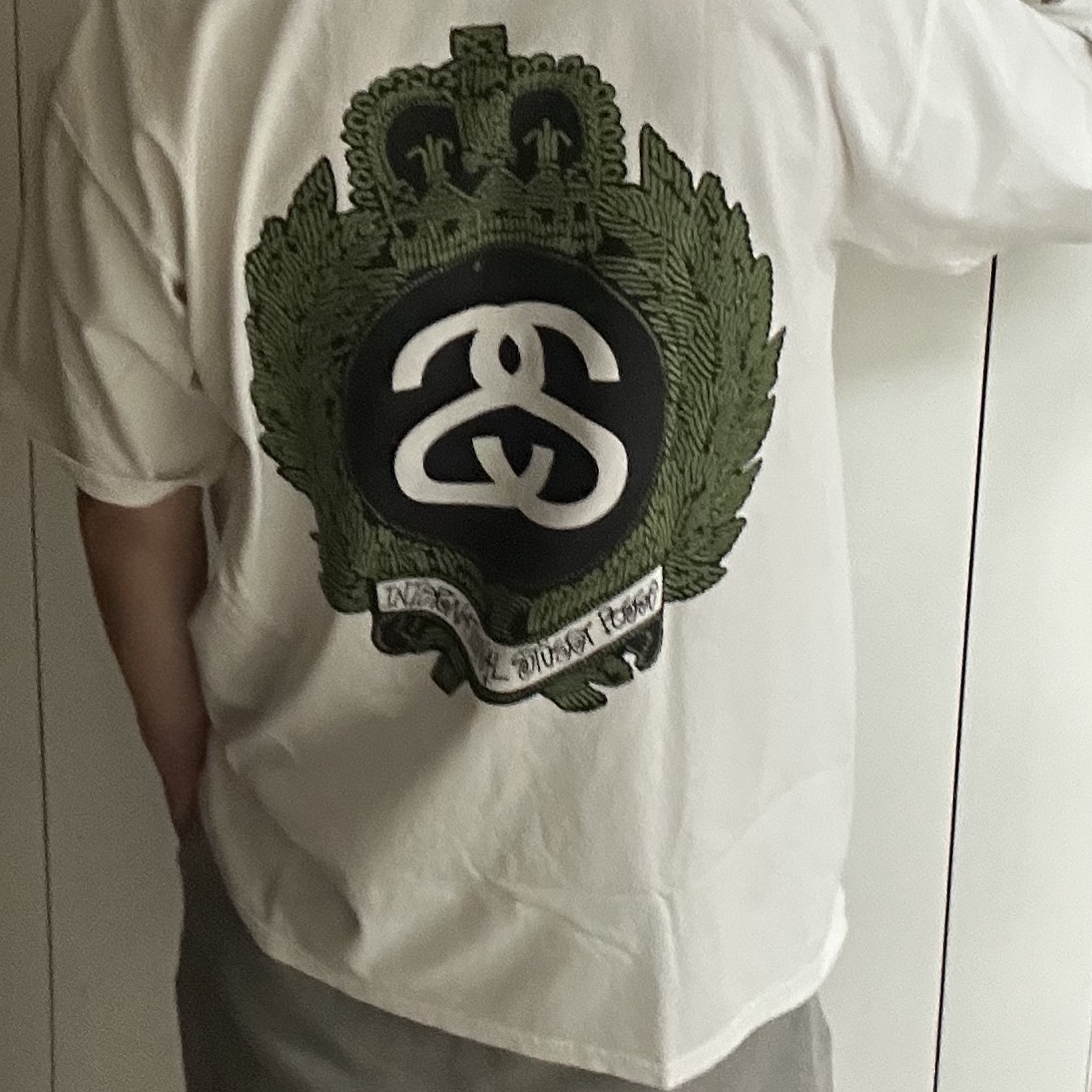 Stussy Crown Wreath Pigment Dyed T-Shirt Natural, Adidas x Bodega x Beams Adimatic Off White Green 착용 스타일 - 3