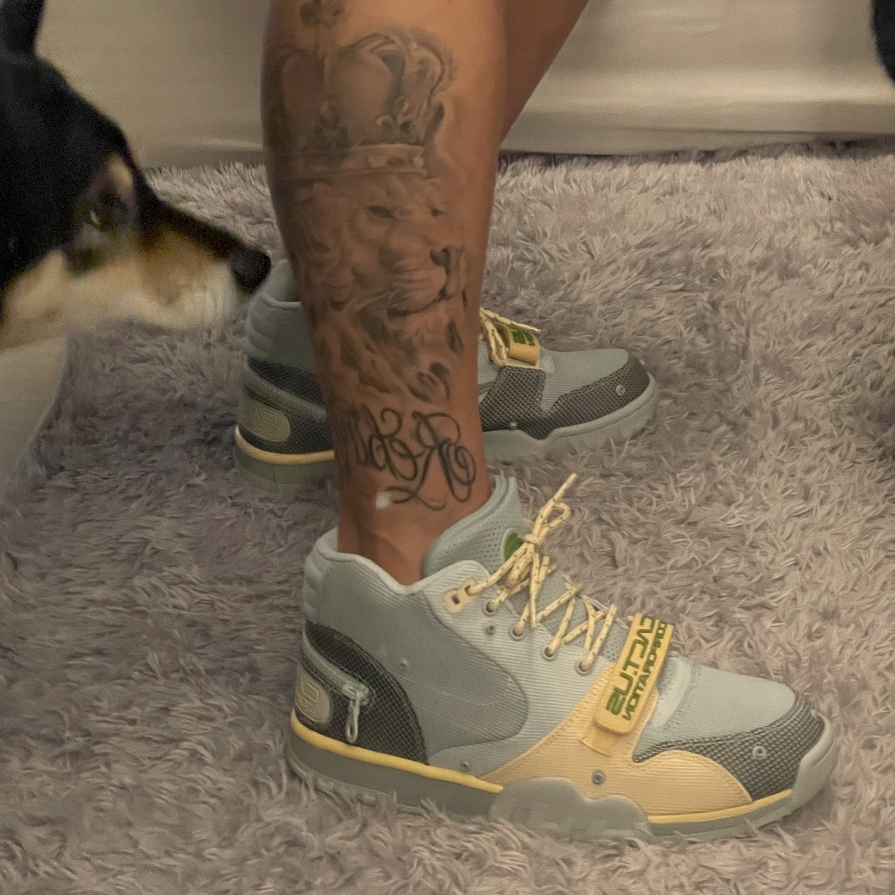 Nike x Travis Scott Nike Air Trainer 1 Grey Haze and Dusty Sage 착용 스타일
