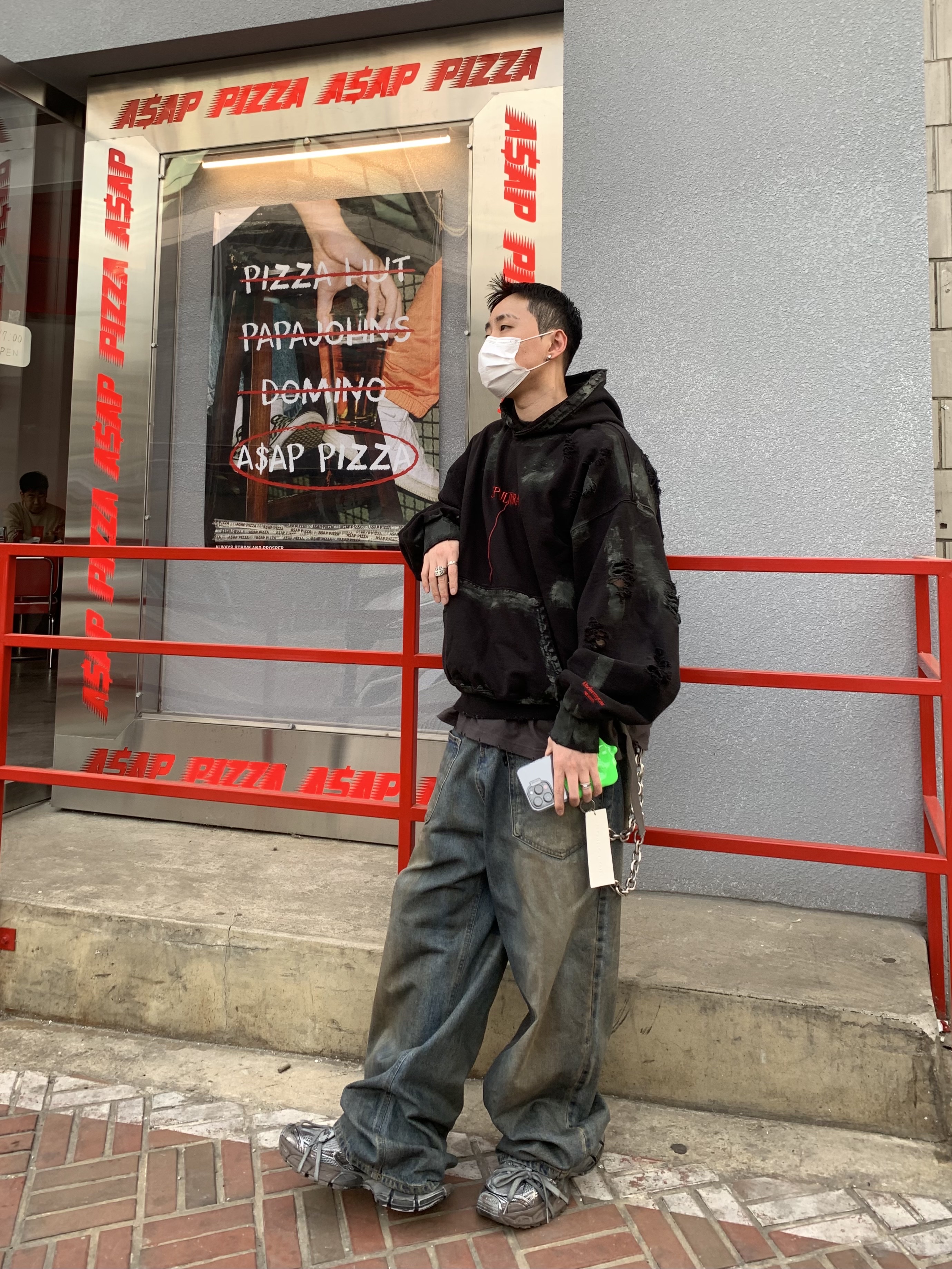 Project G/R Coated Backward Denim Pants Blue, Undermycar Sepultura Damage Washed Hood Rubber Dirty Coated - 23SS 착용 스타일 - 2