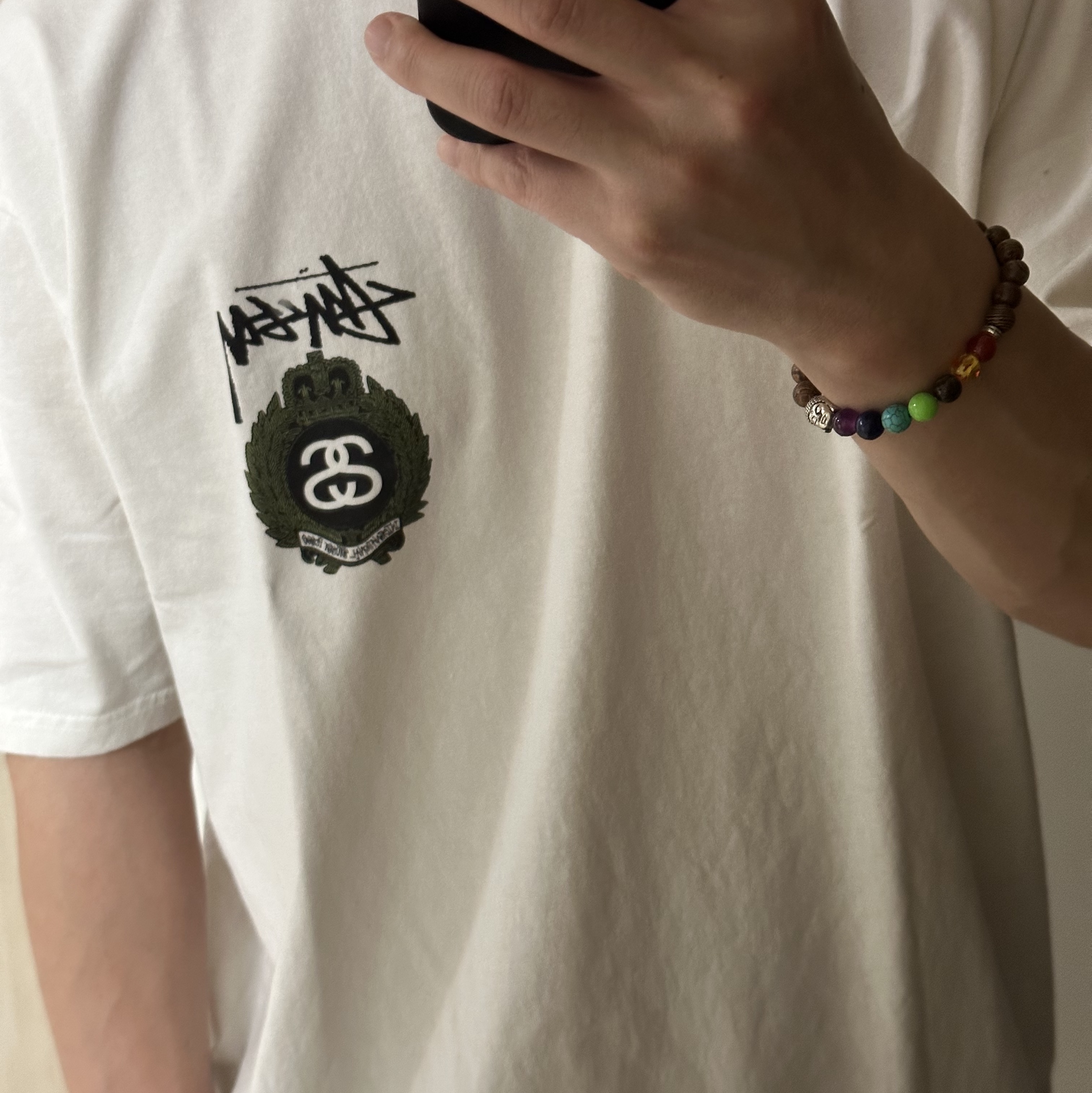 Stussy Crown Wreath Pigment Dyed T-Shirt Natural, Adidas x Bodega x Beams Adimatic Off White Green 착용 스타일 - 2