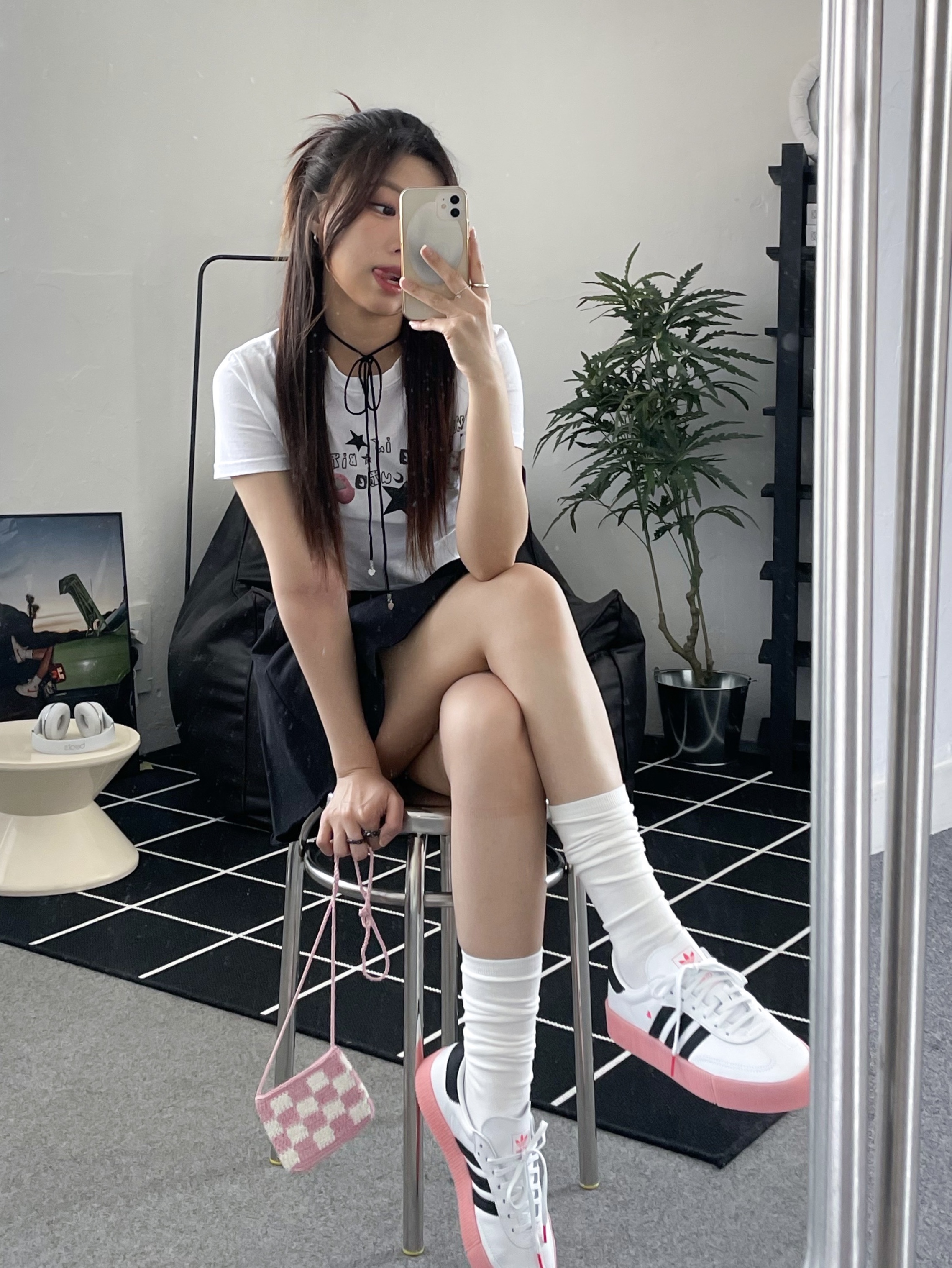 (W) Adidas Sambarose White Pink 착용 스타일 - 2