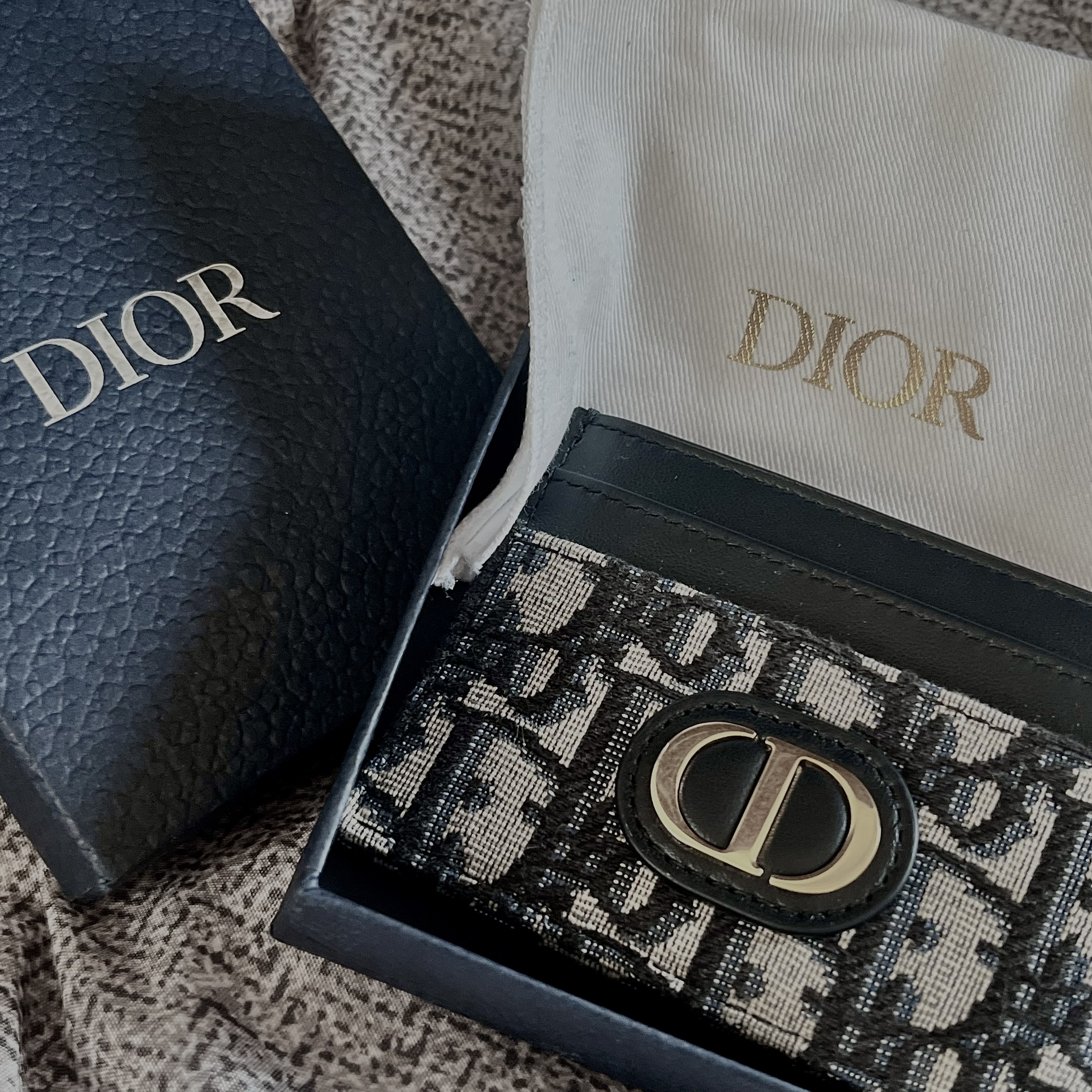 Dior 30 Montaigne Five Slot Card Holder Blue Dior Oblique Jacquard 착용 스타일 - 1