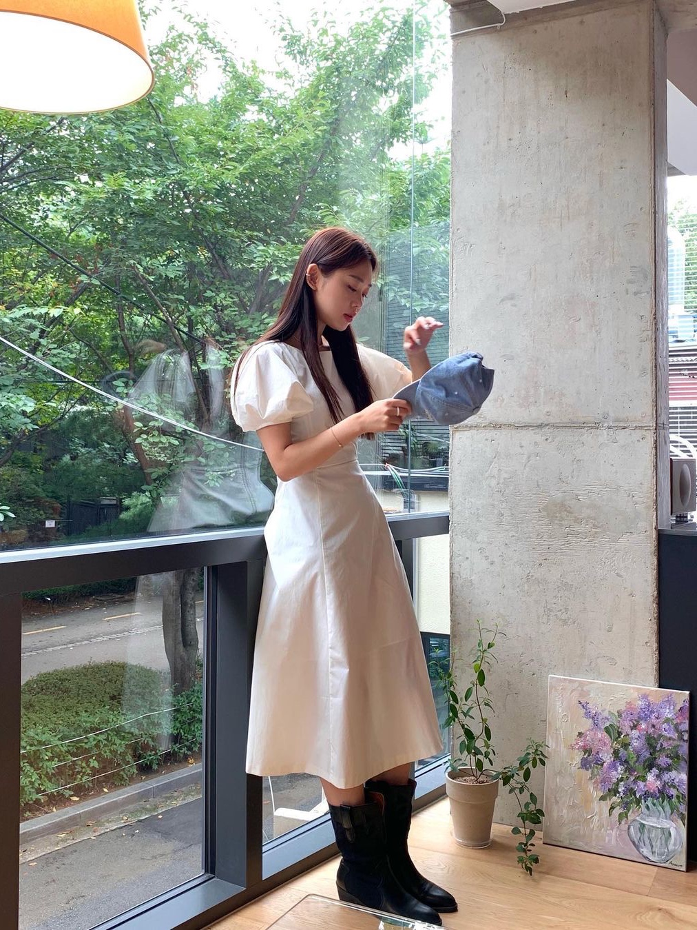 Haveless Women Signature Puff Dress Ivory, Haveless Women Signature Puff Dress Black 착용 스타일