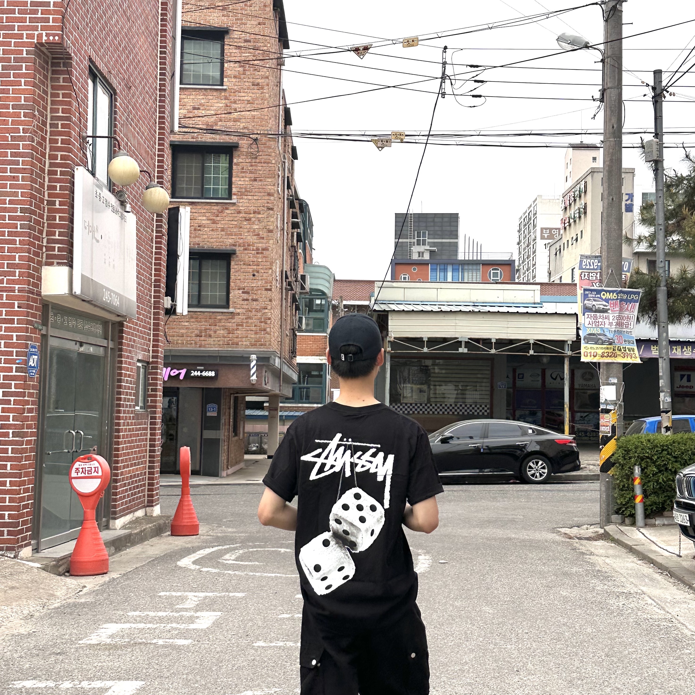 Stussy Fuzzy Dice T-Shirt Black 착용 스타일