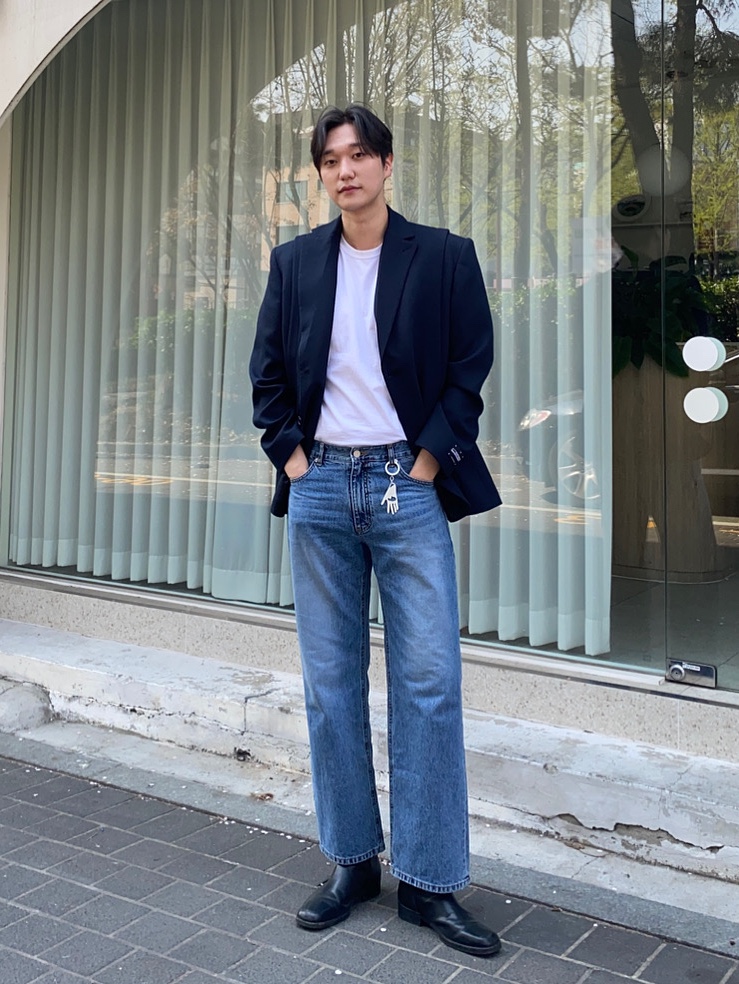 Zara x Ader Error Oversize Blazer Navy 착용 스타일 - 1
