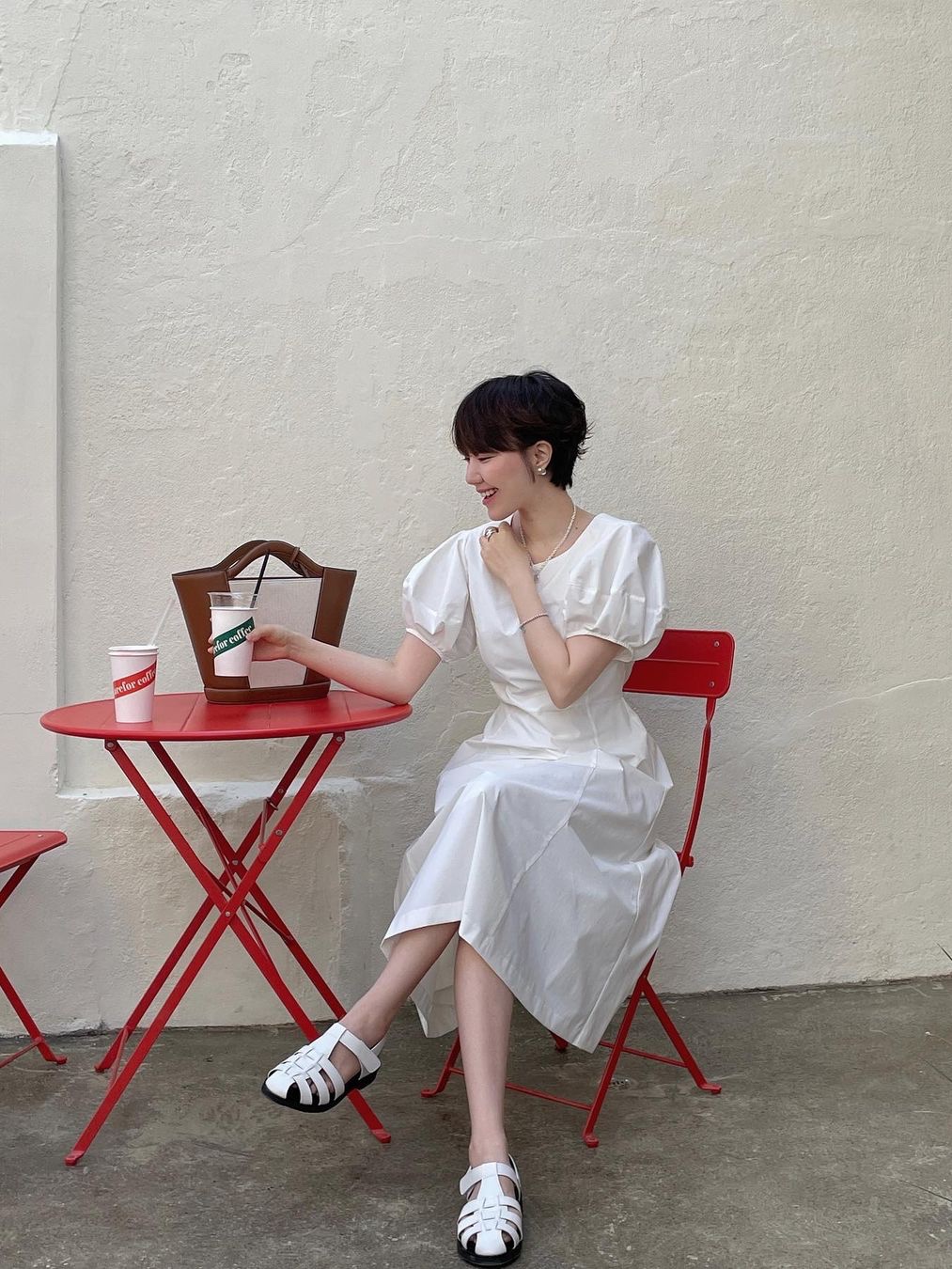 Haveless Women Signature Puff Dress Ivory, Haveless Women Signature Puff Dress Black 착용 스타일