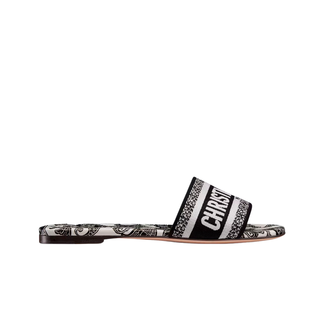 (W) 디올 디웨이 뮬 디올 반다나 자수 코튼 블랙 화이트((W) Dior Dway Mule Dior Bandana Embroidered Cotton Black White) - 1