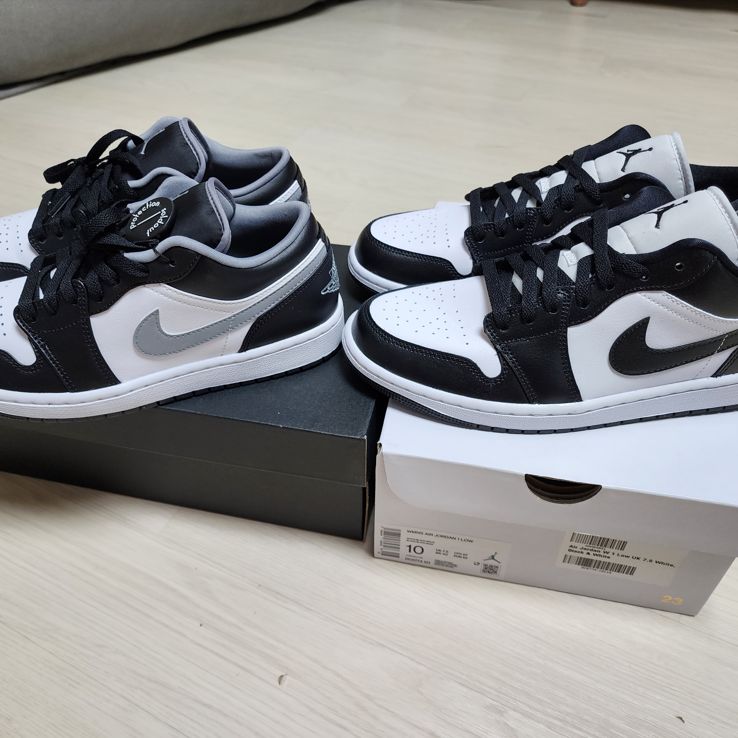 Jordan 1 Low Black Particle Grey, (W) Jordan 1 Low Black and White 착용 스타일 - 1