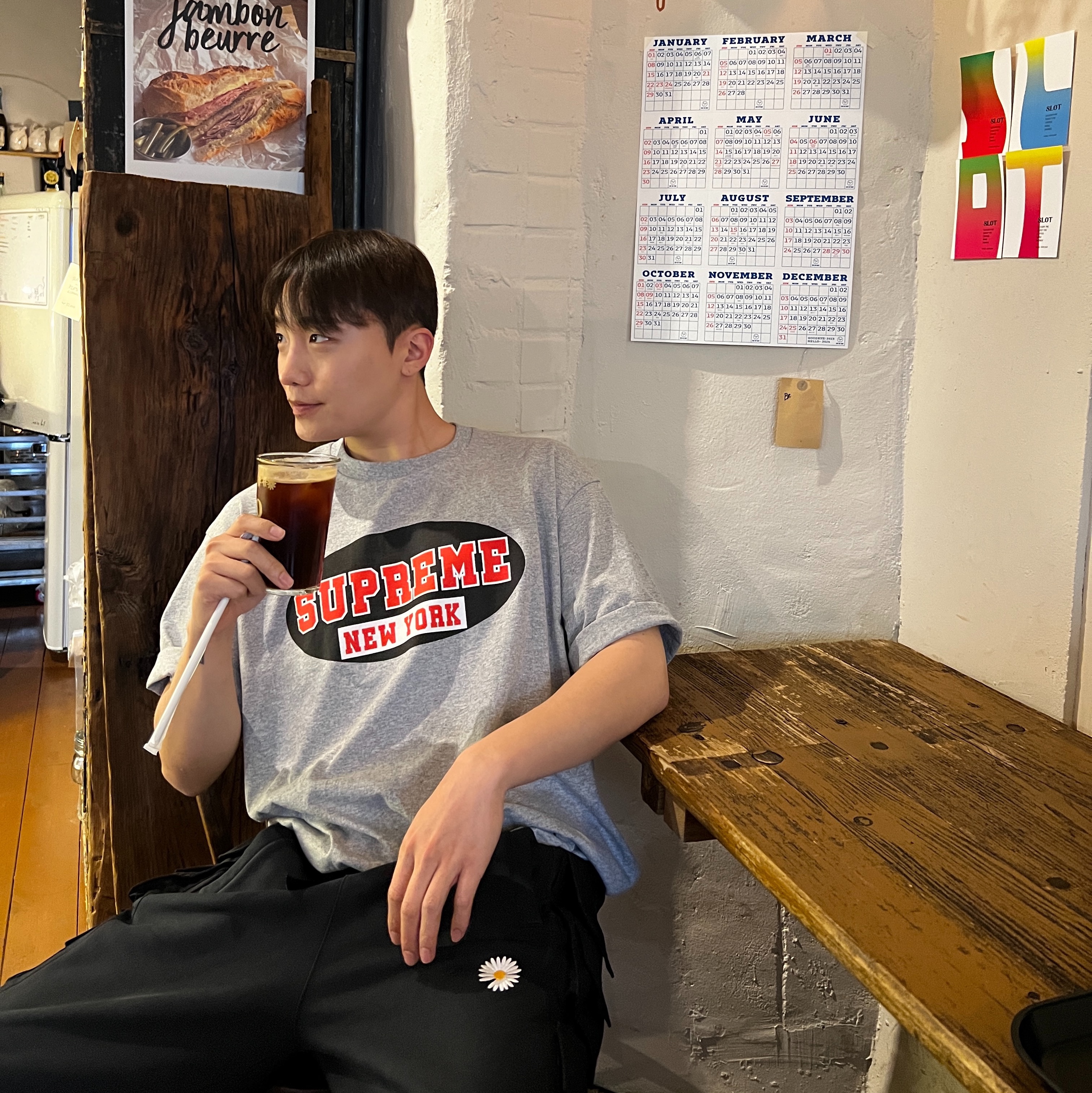 Nike x Peaceminusone Wide Pants Black (DR0096-010), Supreme New York T-Shirt Heather Grey - 23SS 착용 스타일