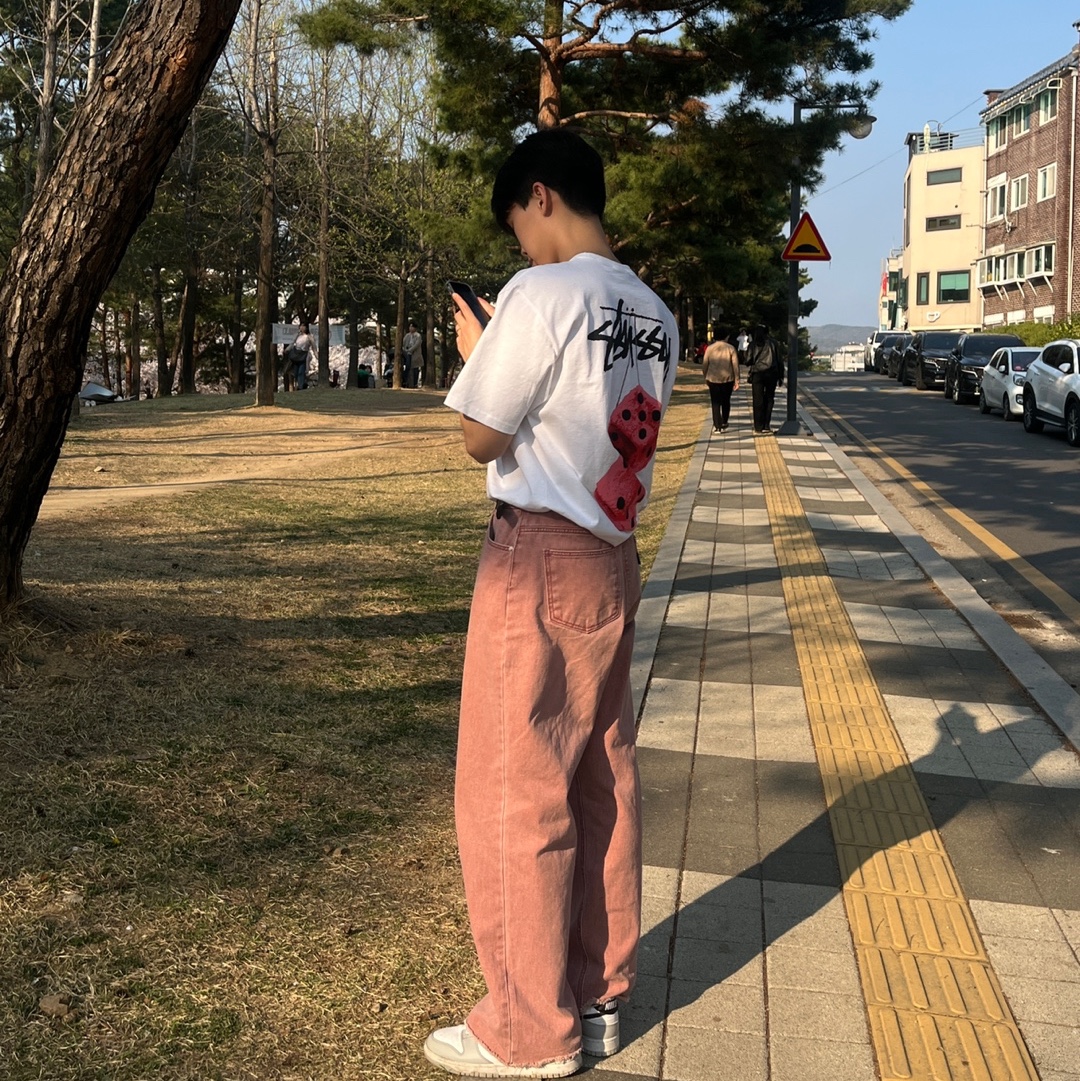 Stussy Fuzzy Dice T-Shirt White 착용 스타일