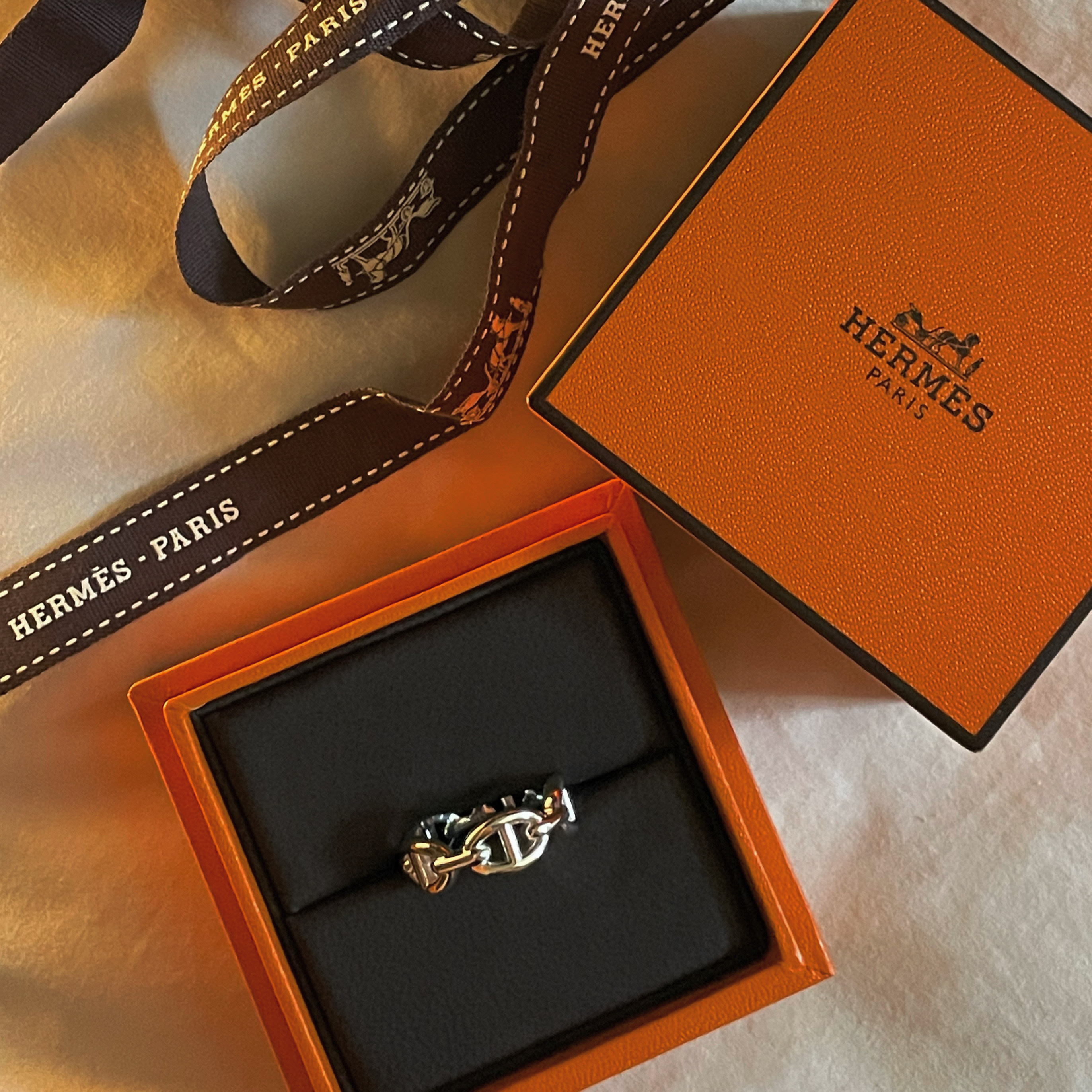 (W) Hermes Small Chaine D'Ancre Enchainee Ring Sterling Silver 착용 스타일