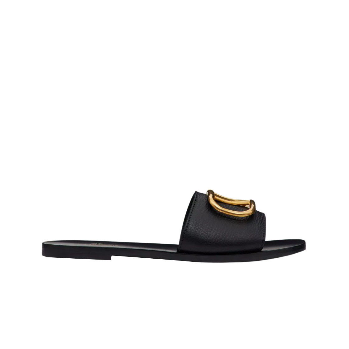(W) 발렌티노 카프스킨 포인트 브이로고 시그니쳐 슬라이드 샌들 블랙((W) Valentino Calfskin Point Vlogo Signature Slide Sandal Black)