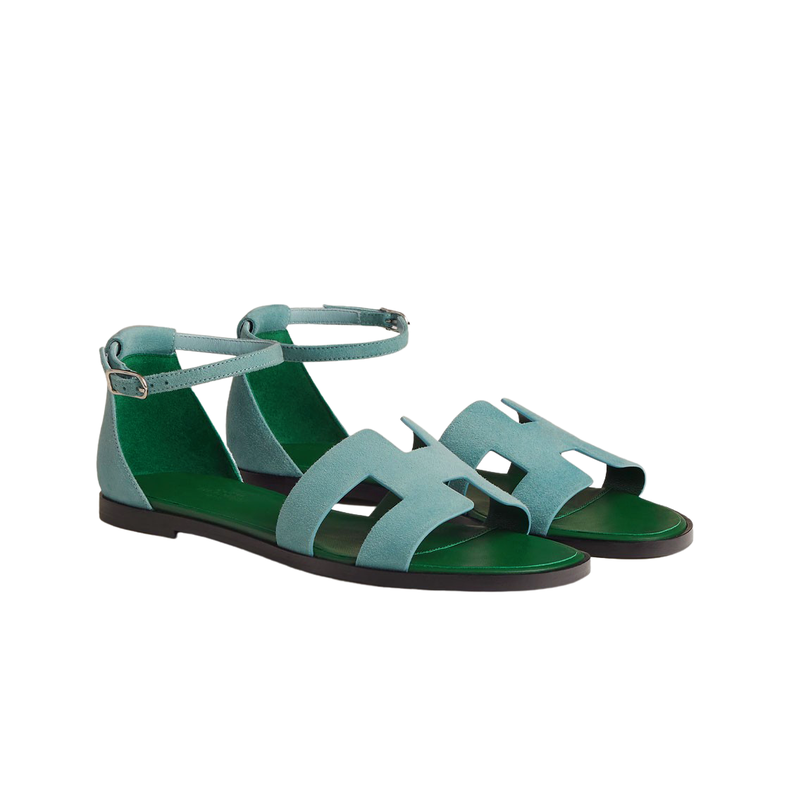 (W) 에르메스 산토리니 샌들 스웨이드 고트스킨 & 베르 도으((W) Hermes Santorini Sandal Suede Goatskin & Vert Deau) - 2