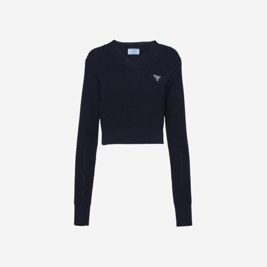 (W) 프라다 코튼 크루넥 스웨터 블루