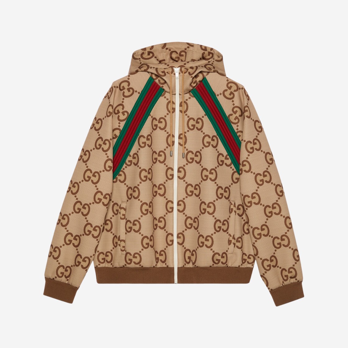 Gucci Jumbo GG Zip Jacket with Web Beige Ebony 상세 이미지 1