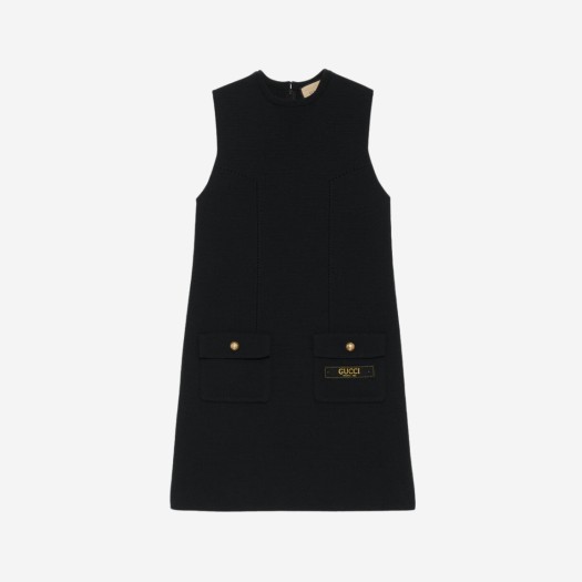 (W) 구찌 파인 울 슬리브리스 드레스 블랙