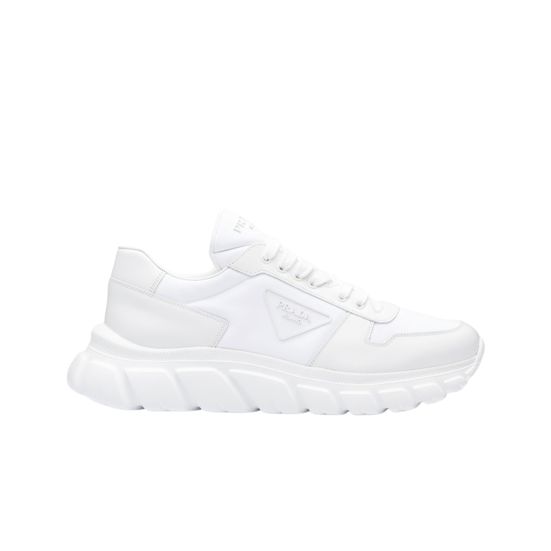 프라다 리나일론 브러쉬드 레더 스니커즈 화이트(Prada Re-Nylon and Brushed Leather Sneakers White) - 1