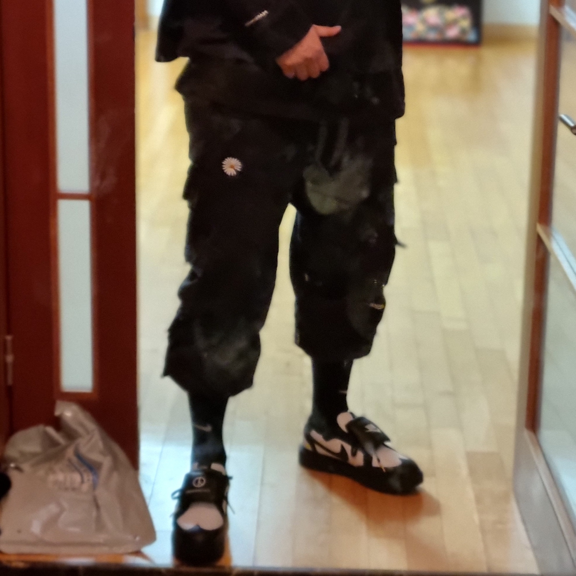 Nike x Peaceminusone Kwondo1 Black and White, Nike x Peaceminusone Wide Pants Black (DR0096-010) 착용 스타일