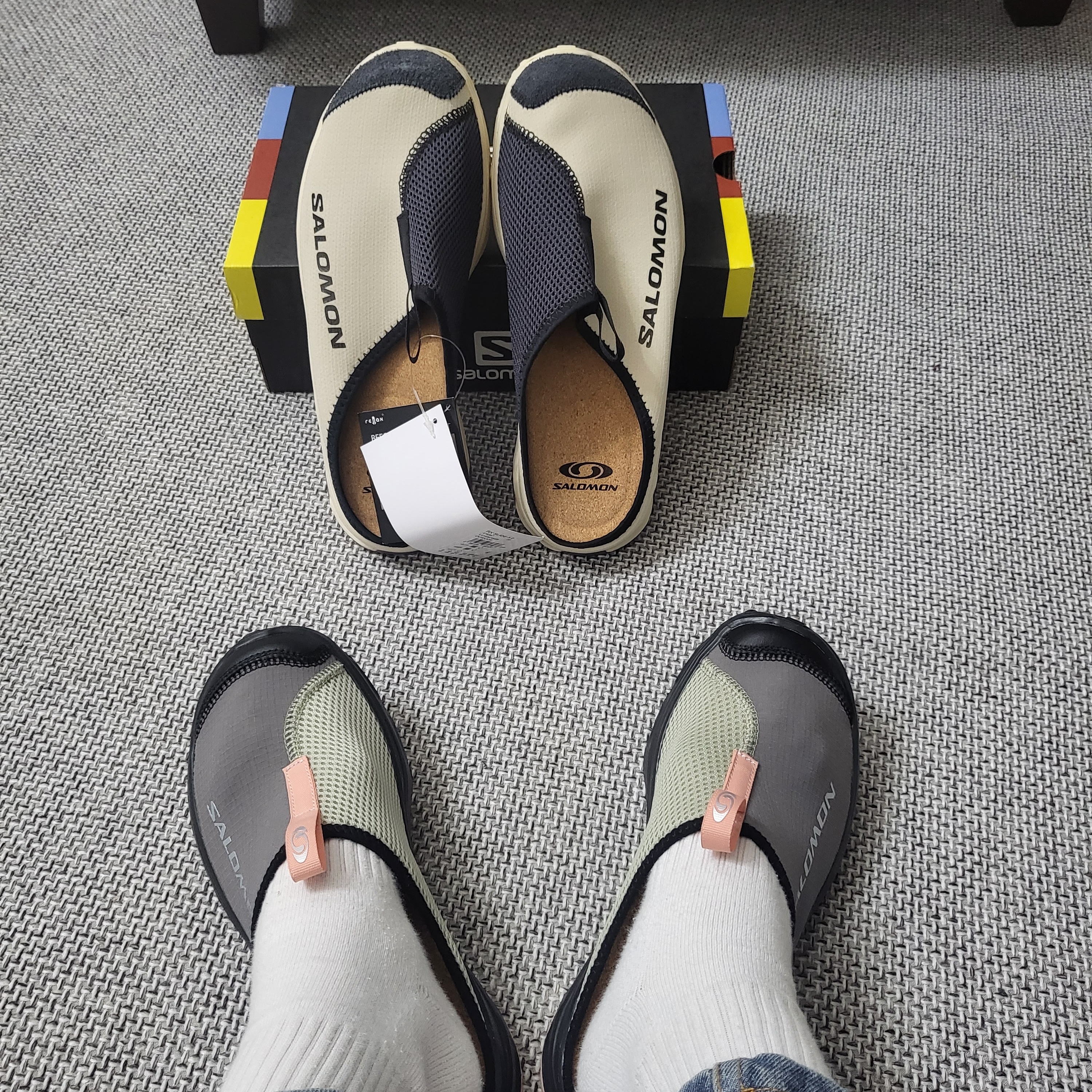 Salomon RX Slide 3.0 Pewter, Salomon RX Slide 3.0 Bleached Sand 착용 스타일 - 1