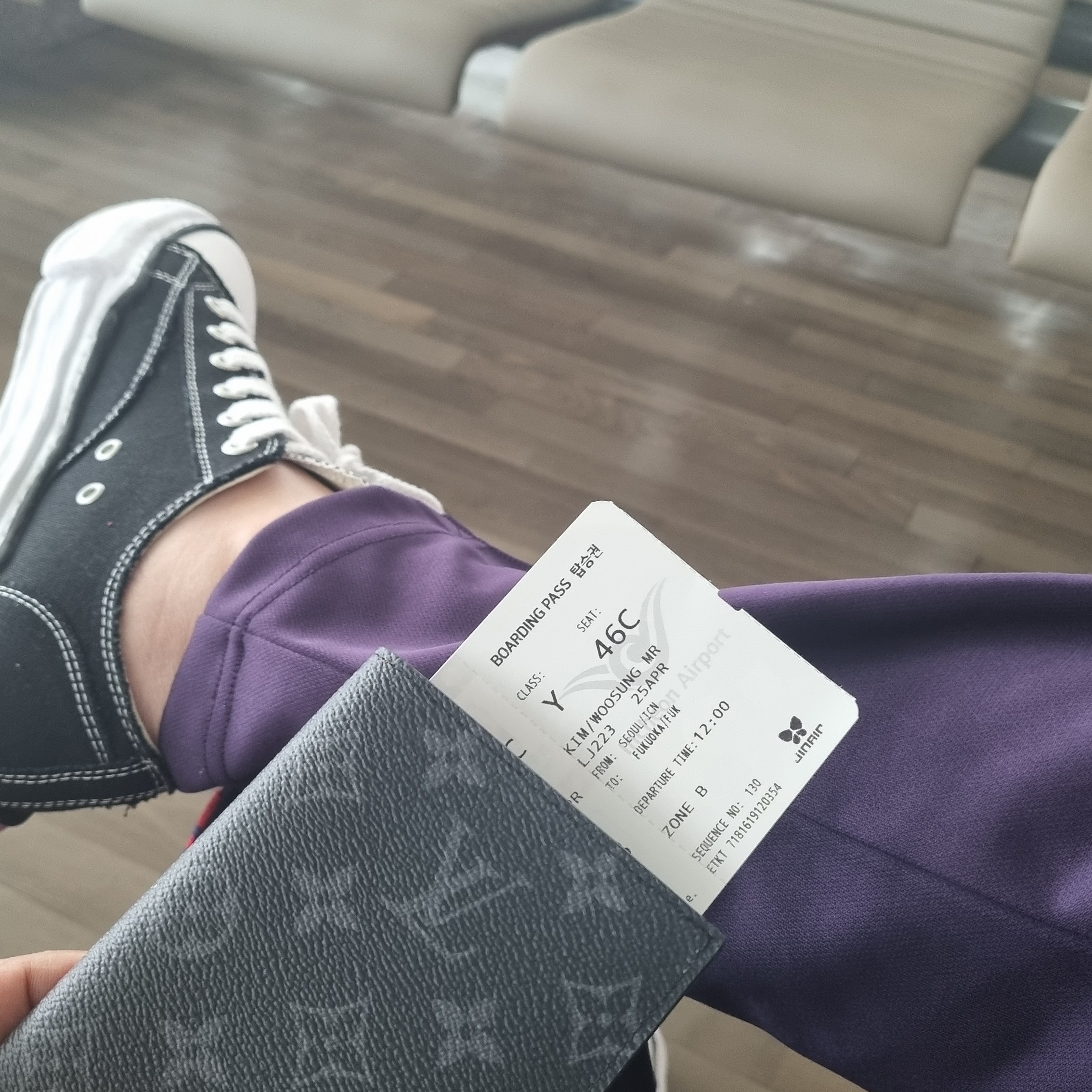 Maison Mihara Yasuhiro Peterson OG Sole Canvas Low Sneakers Black, Needles Straight Track Pants Poly Smooth Dark Purple 착용 스타일