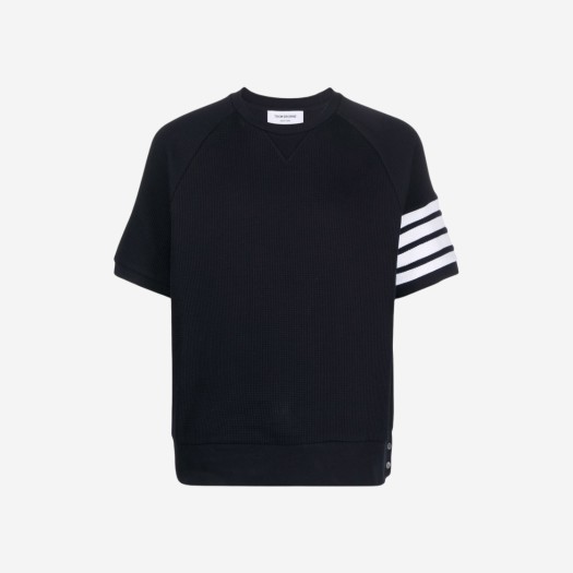 톰브라운 컴팩트 와플 사선 숏슬리브 티셔츠 네이비