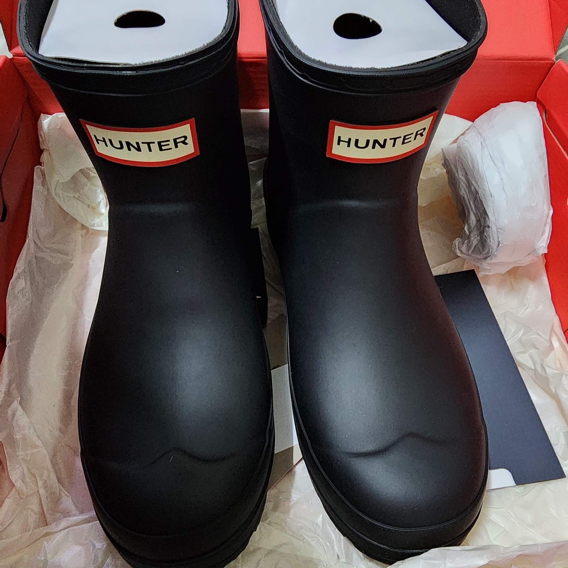 (W) Hunter Play Short Rain Boots Black 착용 스타일