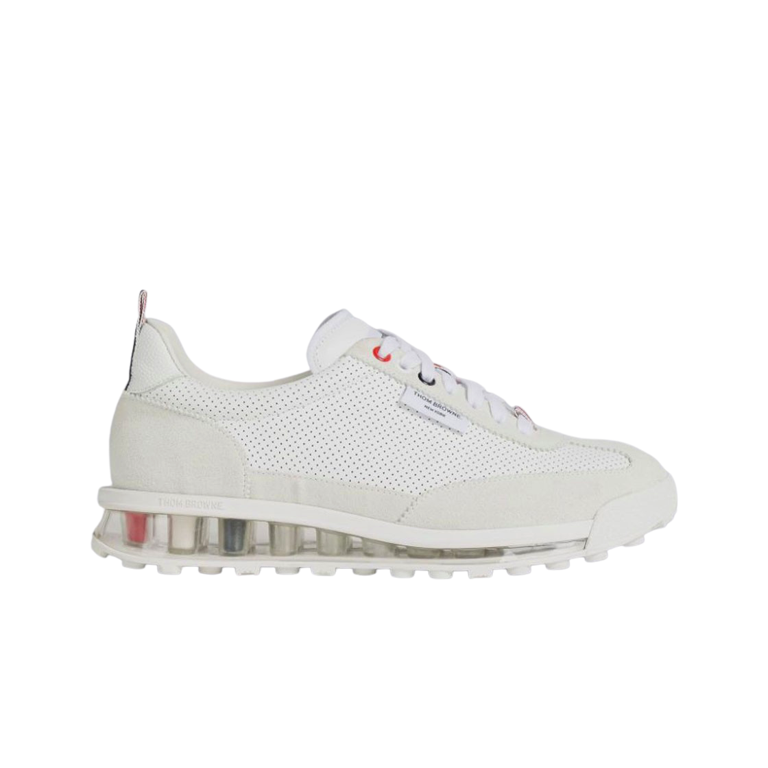 (W) 톰브라운 비텔로 카프 클리어 솔 테크 러너 화이트((W) Thom Browne Vitello Calf Clear Sole Tech Runner White)