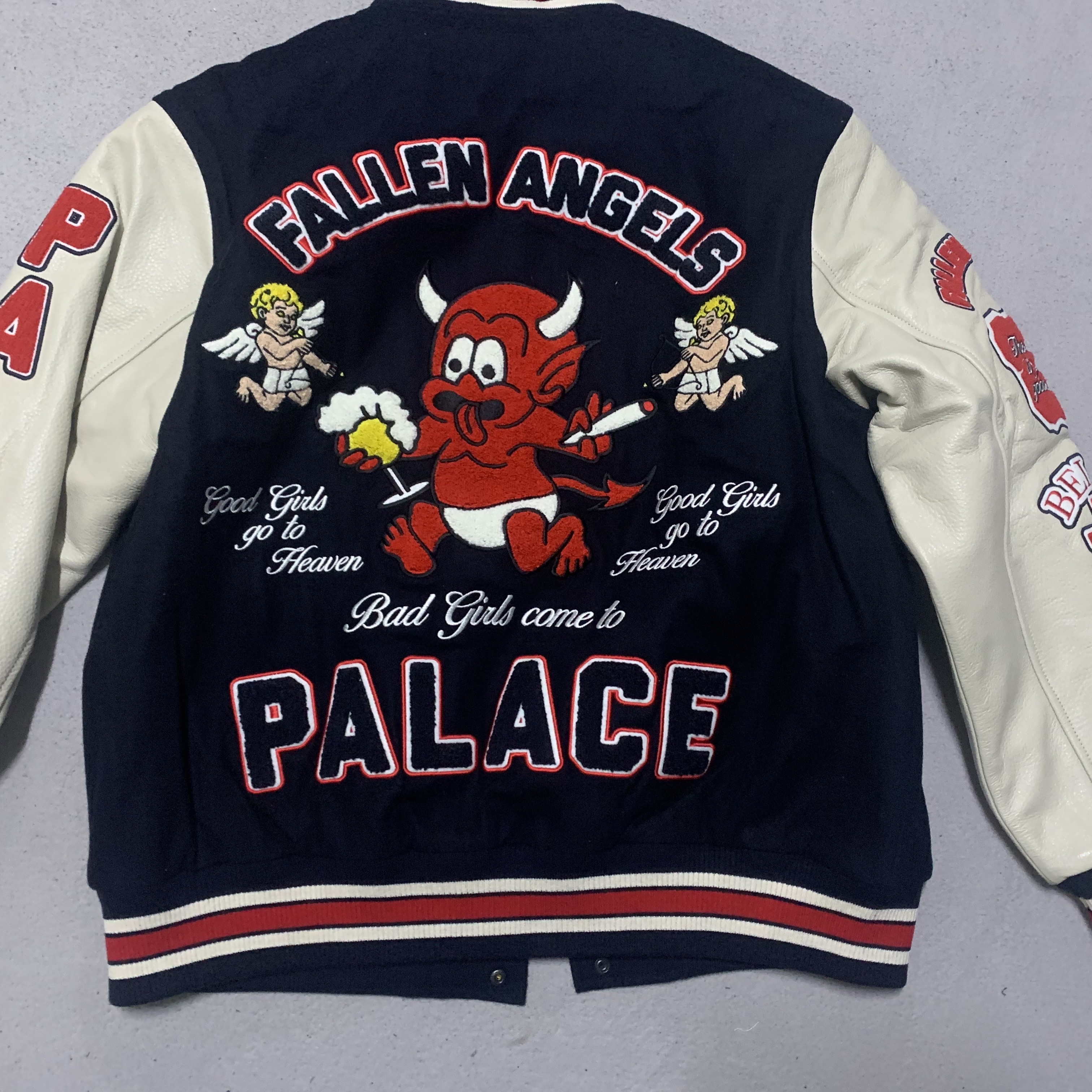 Palace Fallen Angels Varsity Jacket Navy - 23SS 착용 스타일 - 2
