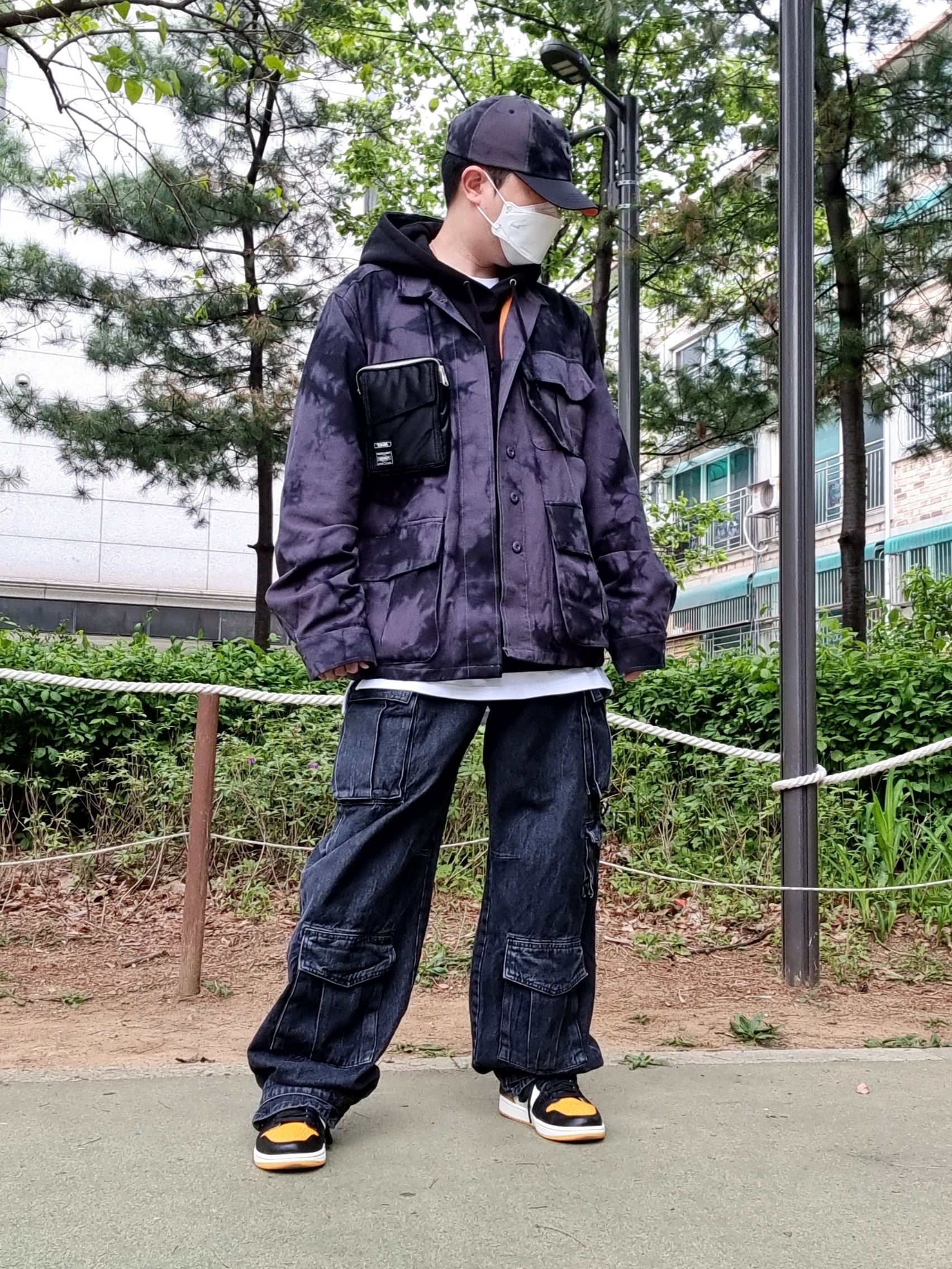 Palace x Porter P Cap Black, Palace x Porter Jacket & Pocket Bag Black 착용 스타일 - 2