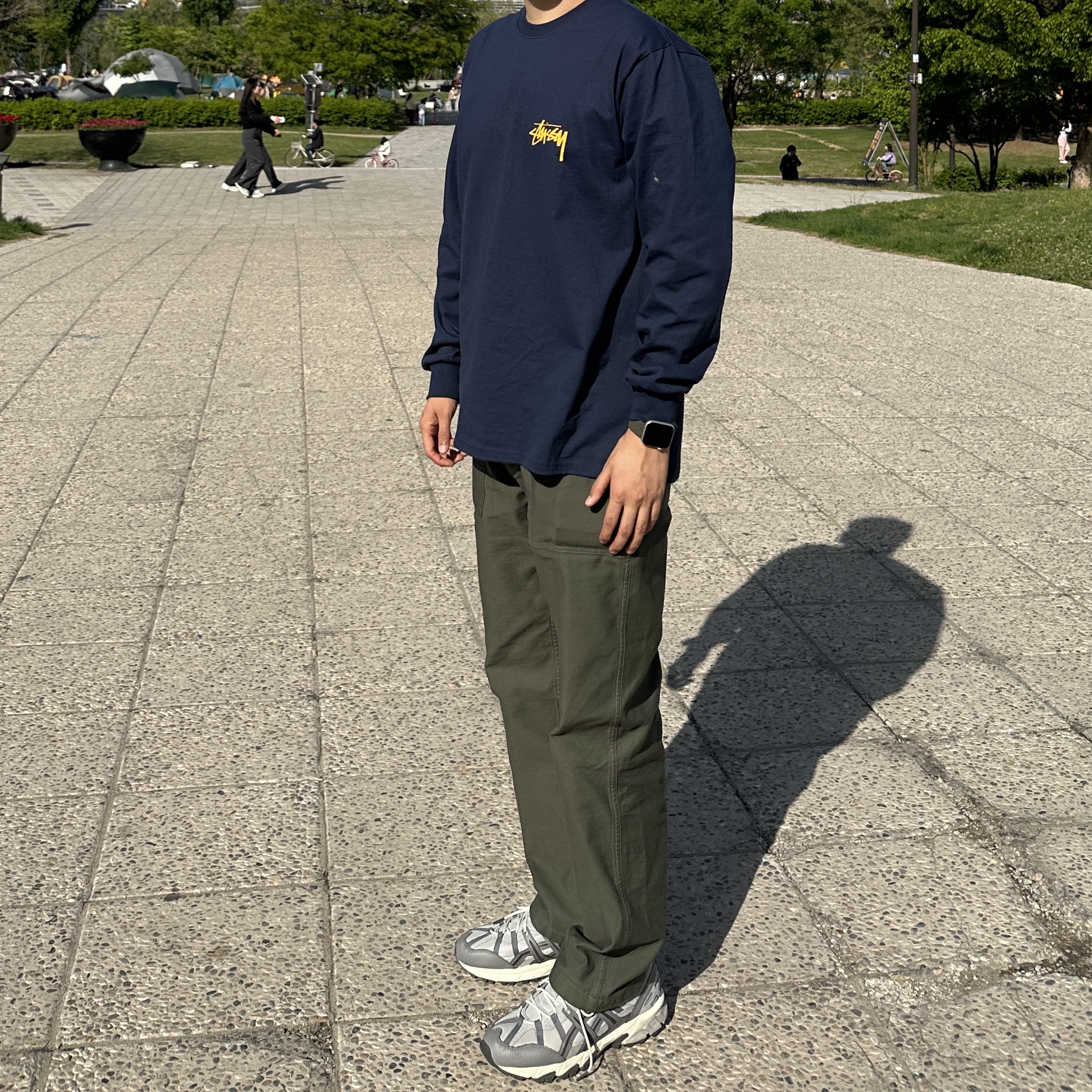 Stussy Landin LS T-Shirt Navy, Asics Gel-Sonoma 15-50 Oyster Grey Clay Grey 착용 스타일 - 3
