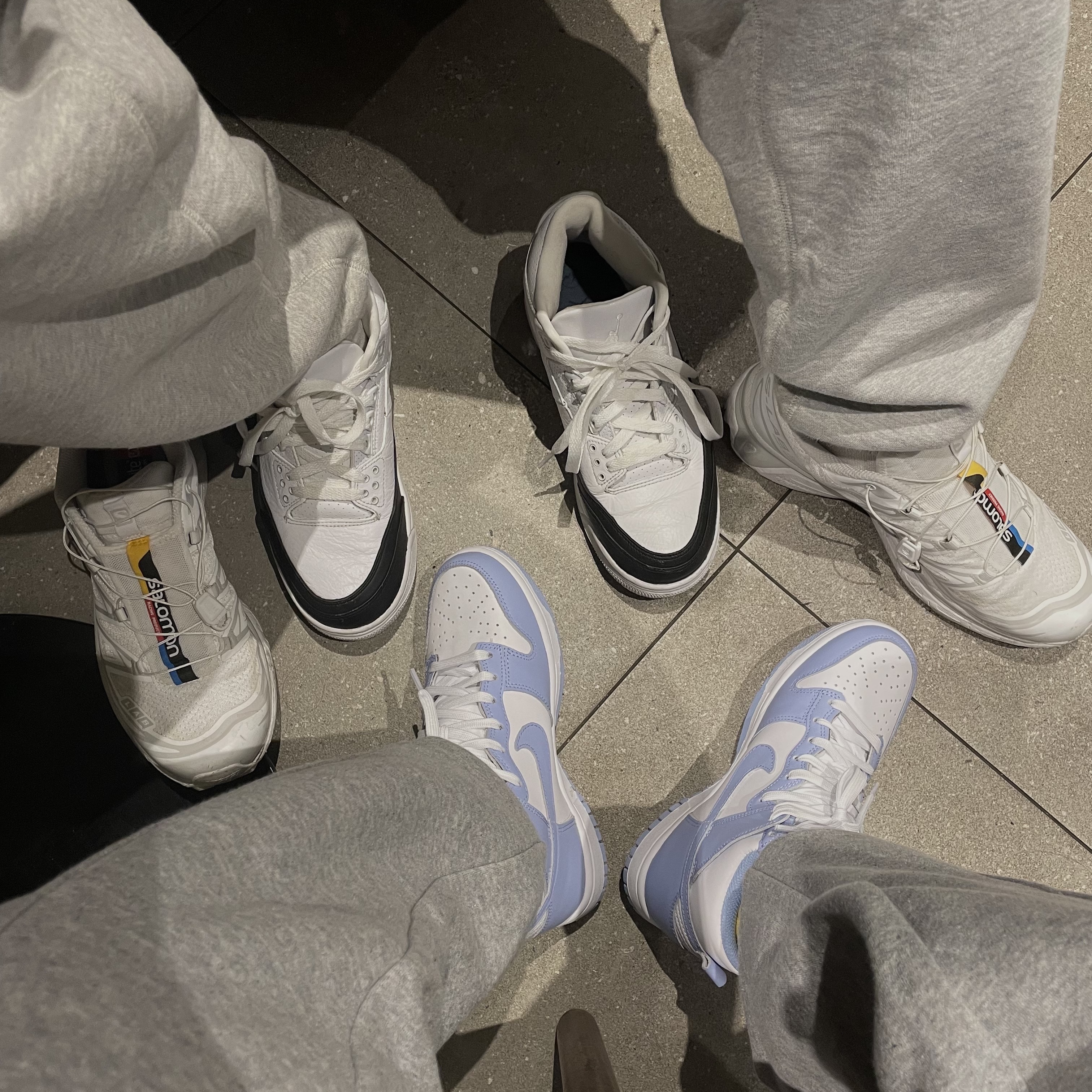 (W) Nike Dunk High Aluminum, Salomon XT-6 ADV White 착용 스타일