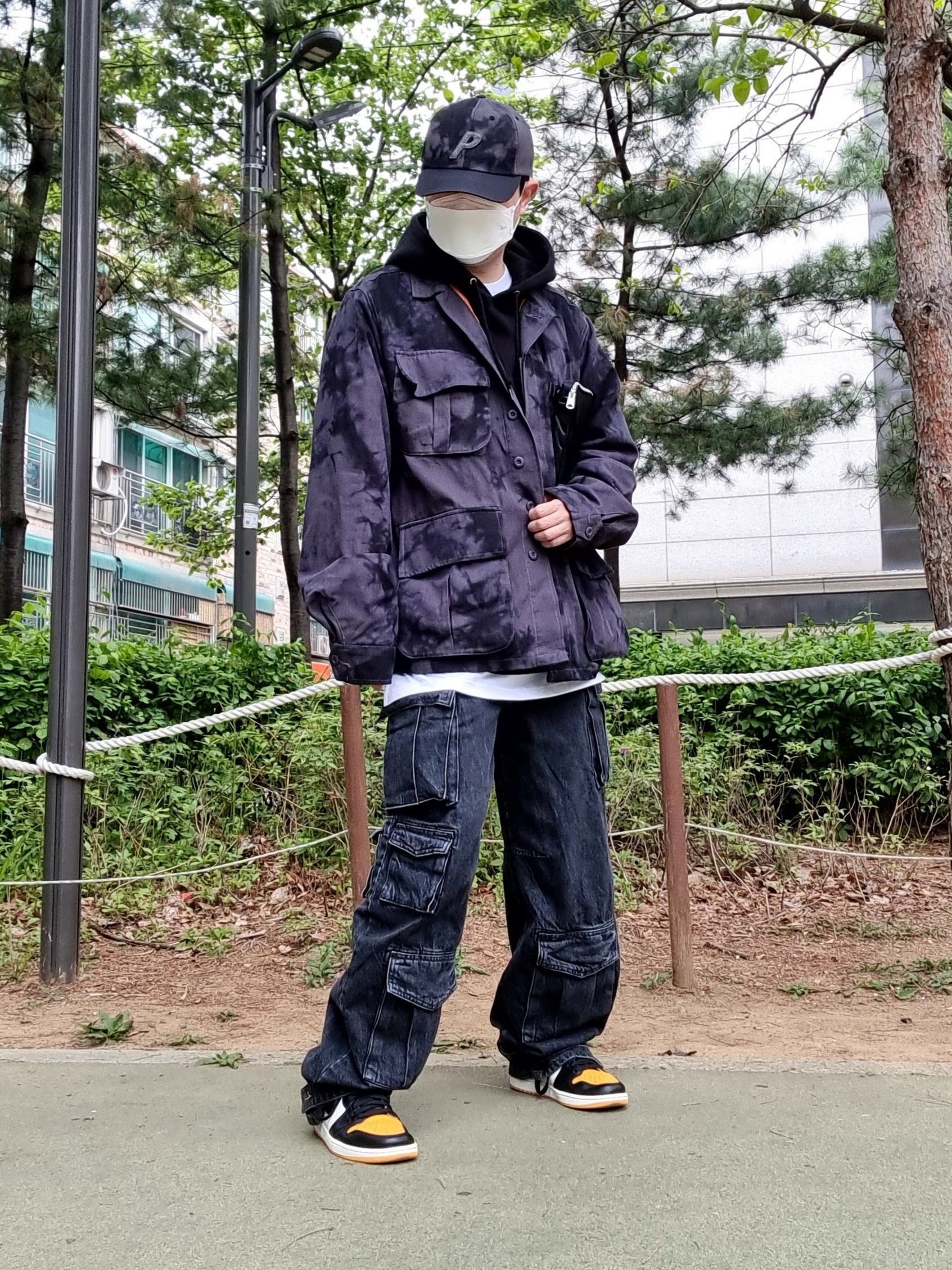 Palace x Porter P Cap Black, Palace x Porter Jacket & Pocket Bag Black 착용 스타일 - 1