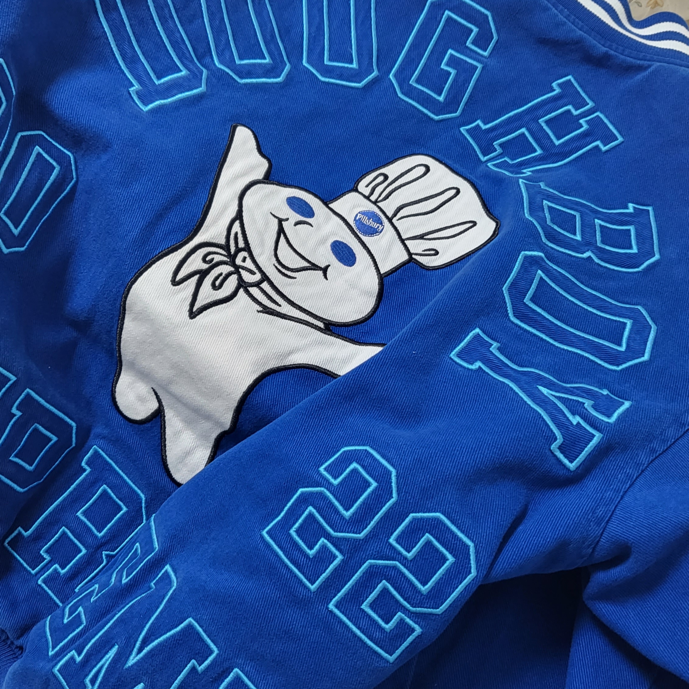 Supreme Mitchell & Ness Doughboy Twill Varsity Jacket Blue - 22FW 착용 스타일 - 1