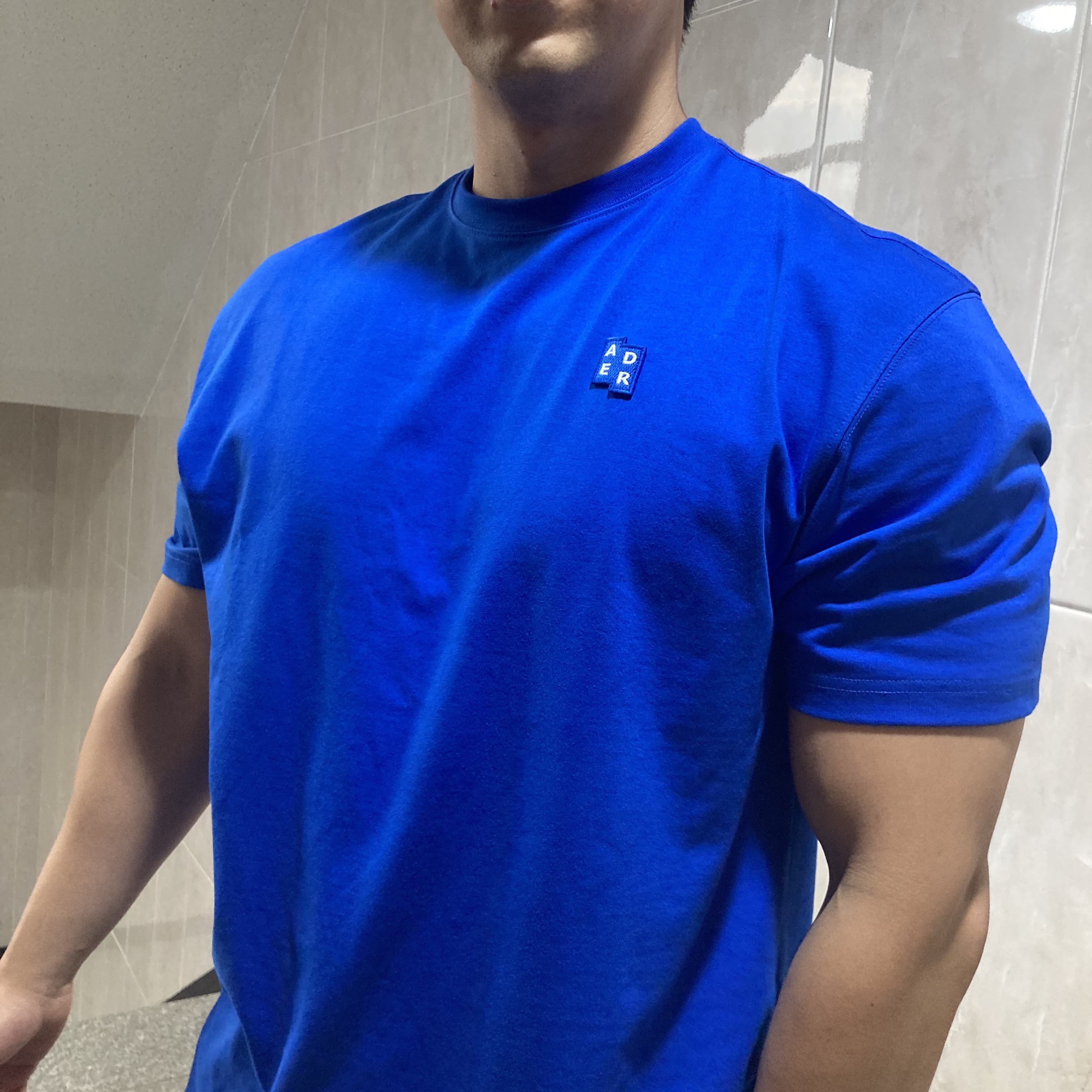 Ader Error Sig; TRS/BL Tag T-Shirt 01 Z-Blue 착용 스타일