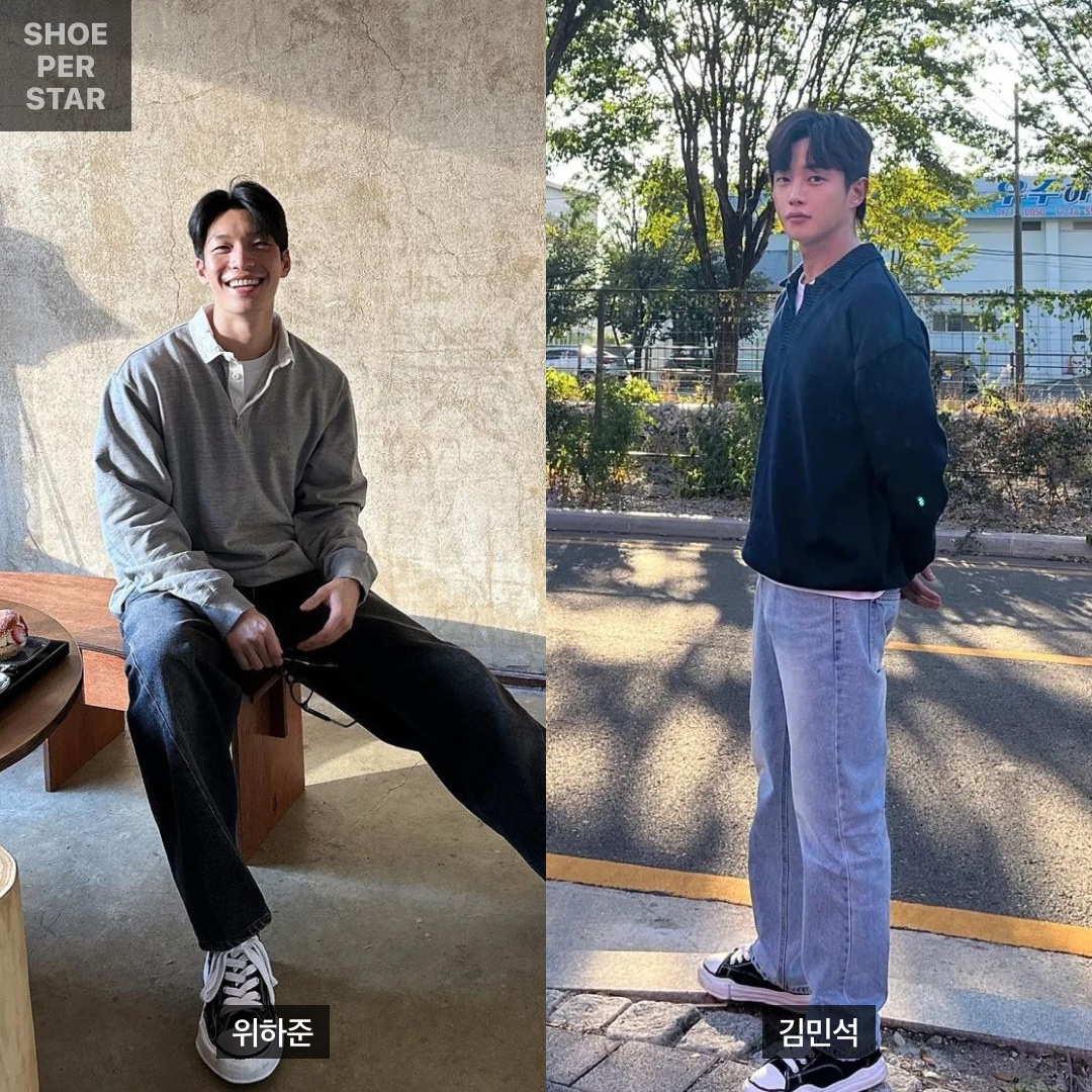 메종 미하라 야스히로 피터슨 OG 솔 캔버스 로우 스니커즈 블랙 착용 스타일 - 1