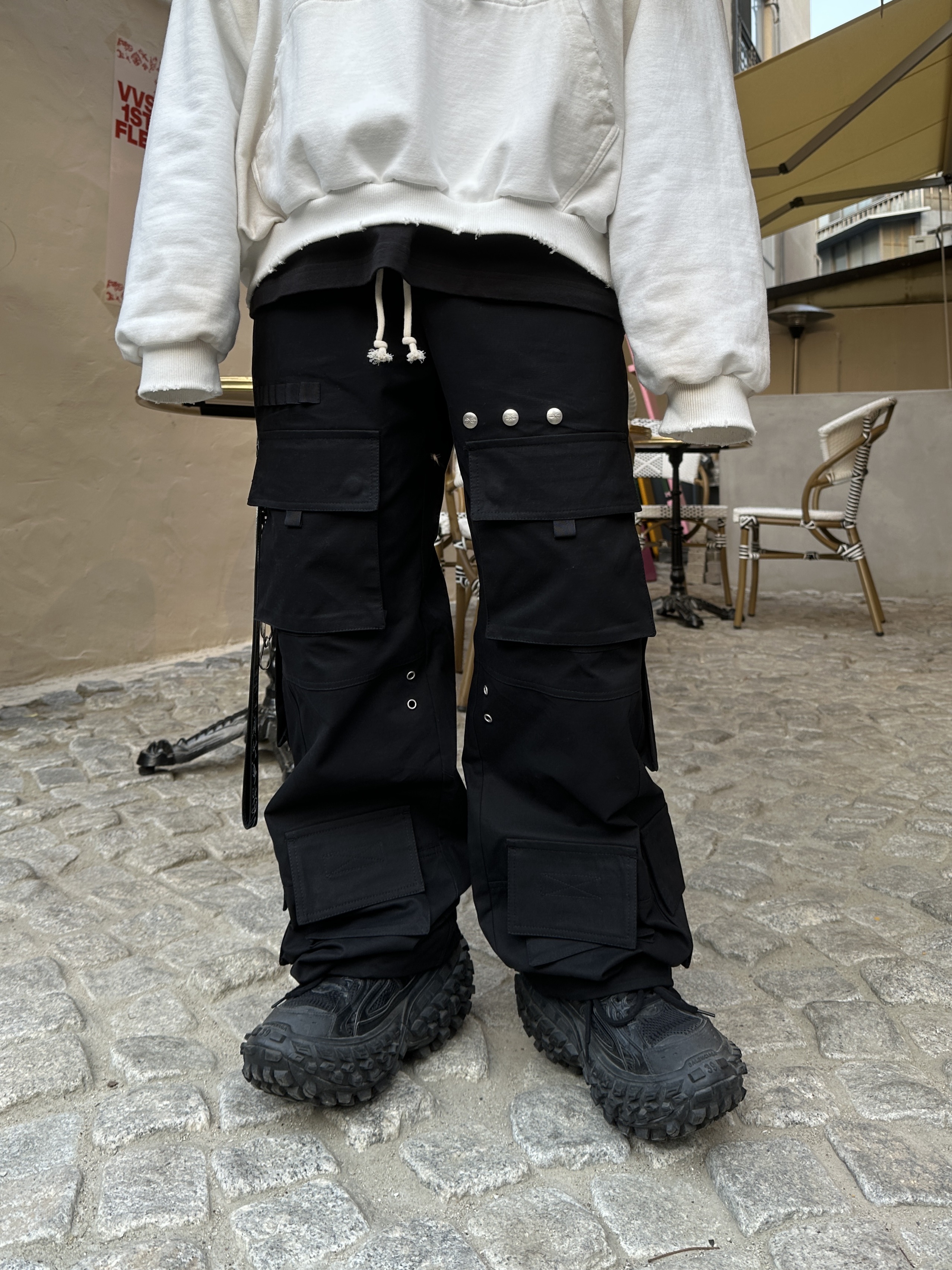 Project G/R x Atmos Etiquette Lesson Vintage Washed Hoodie White, Project G/R Distressed Filth Club Cap Washed Black 착용 스타일 - 4