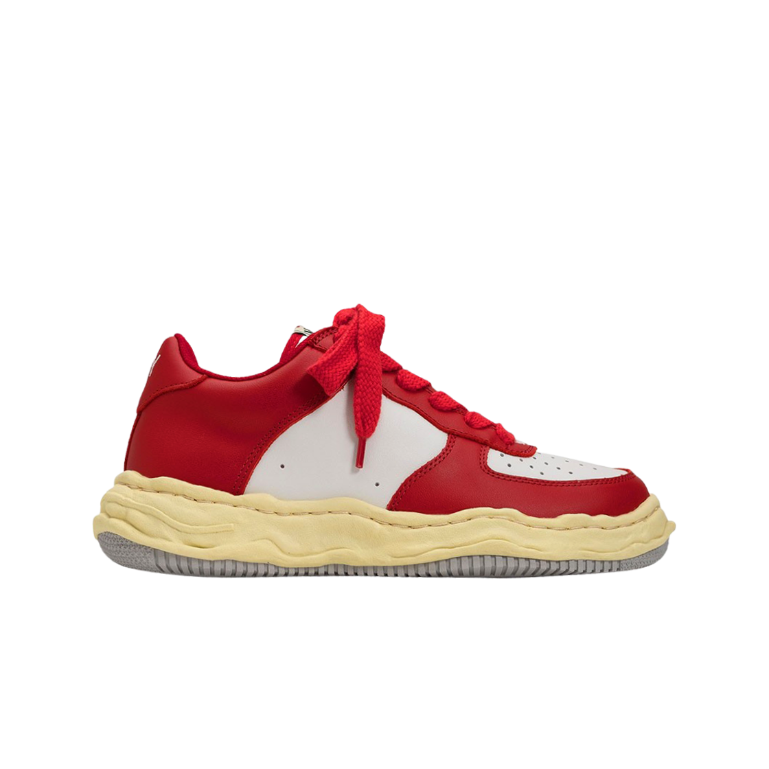 메종 미하라 야스히로 웨인 VL OG 솔 레더 로우탑 스니커즈 화이트 레드